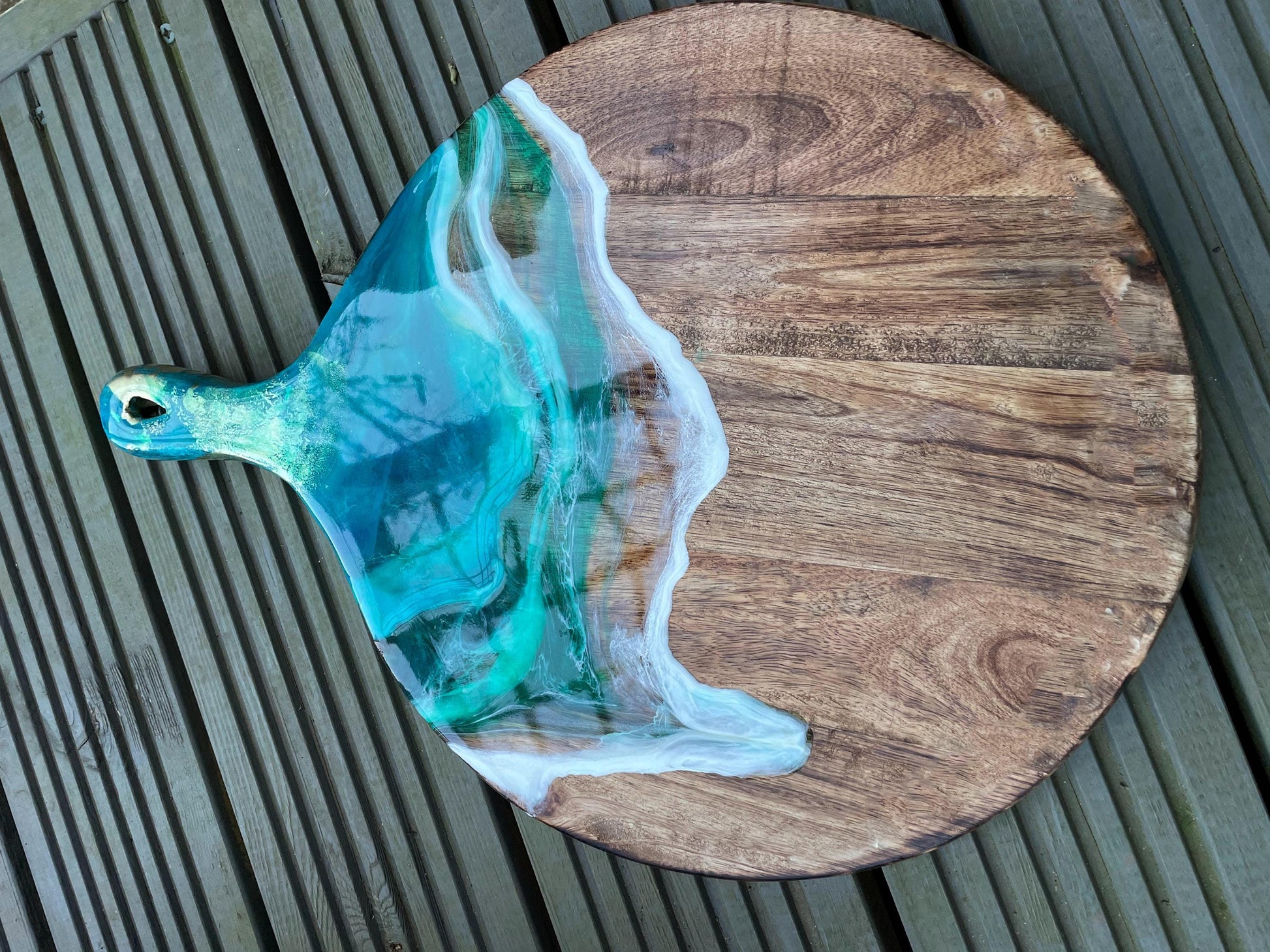 Resin Ocean Wave Charcuterie Board: Personalized Oak Wood Cutting Board mossartbyrishstudio