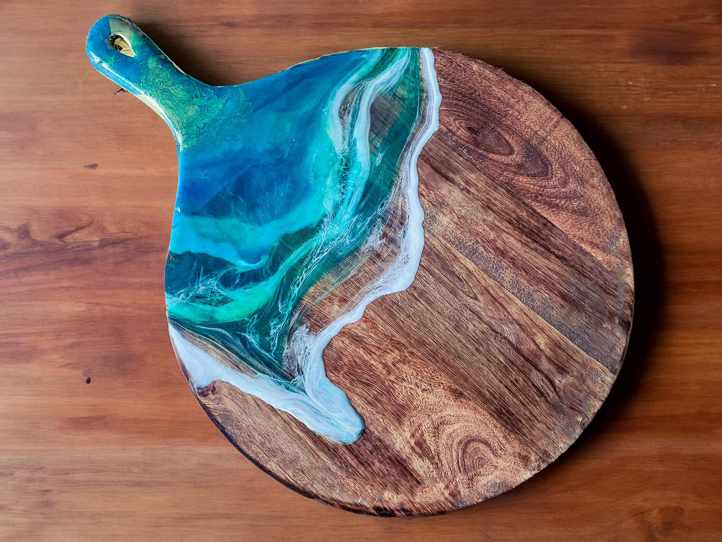 Resin Ocean Wave Charcuterie Board: Personalized Oak Wood Cutting Board mossartbyrishstudio