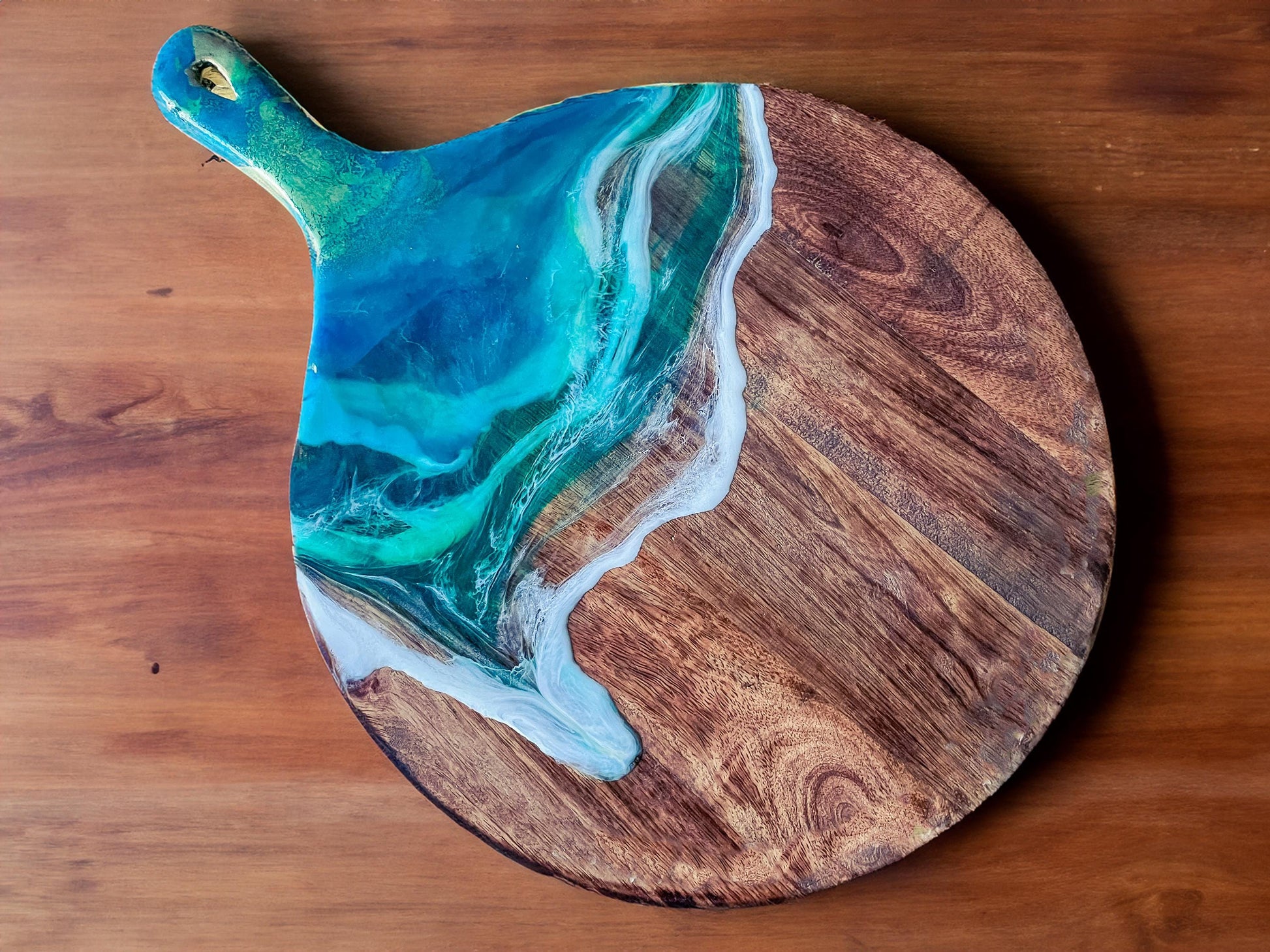 Resin Ocean Wave Charcuterie Board: Personalized Oak Wood Cutting Board mossartbyrishstudio