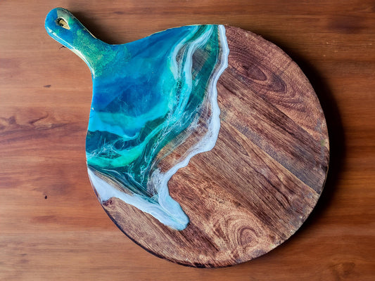 Resin Ocean Wave Charcuterie Board: Personalized Oak Wood Cutting Board mossartbyrishstudio