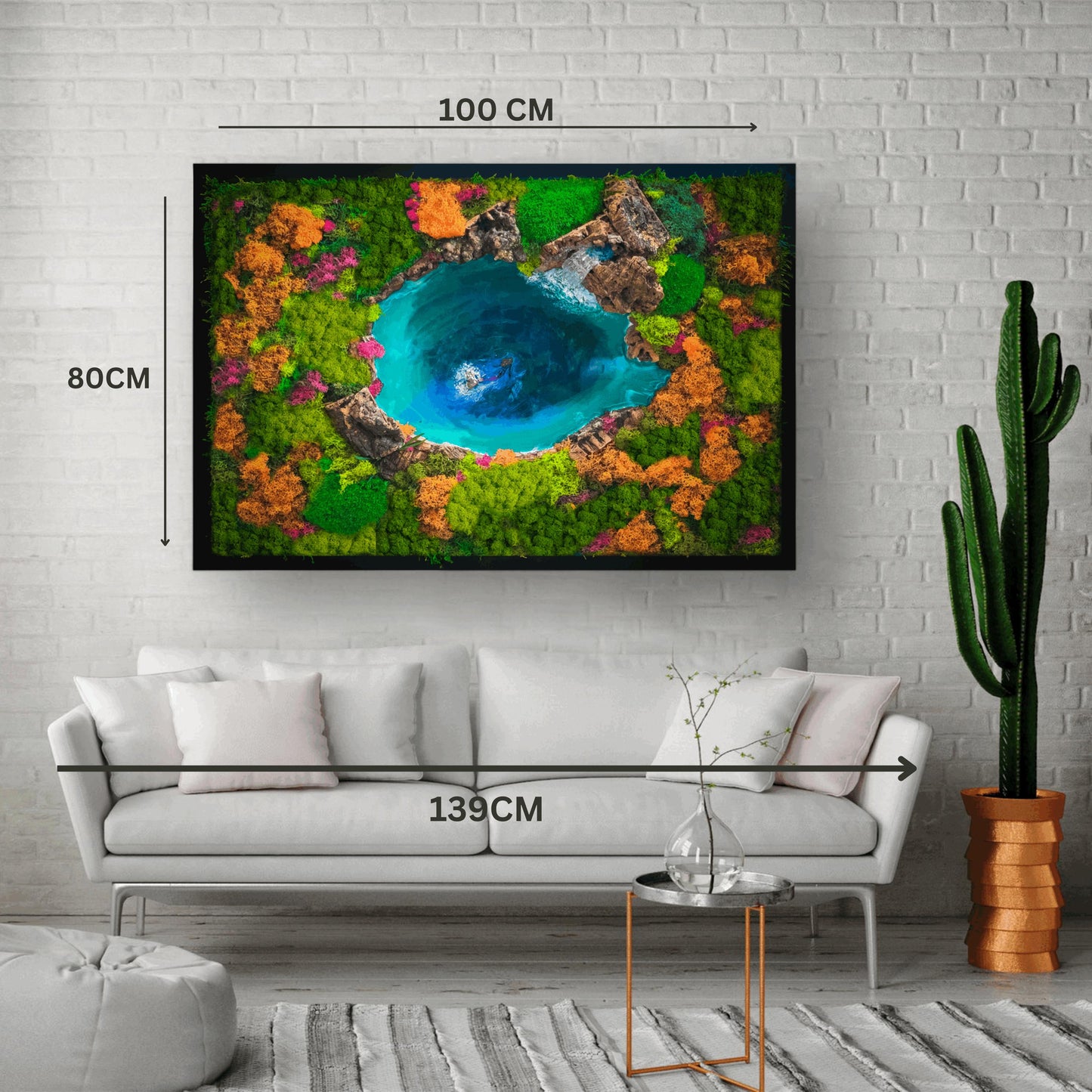 Eco-Friendly Moss & Resin Wall Art – Sustainable Blue Lagoon Landscape with Natural Bark – Handmade Nature-Inspired Decor mossartbyrishstudio