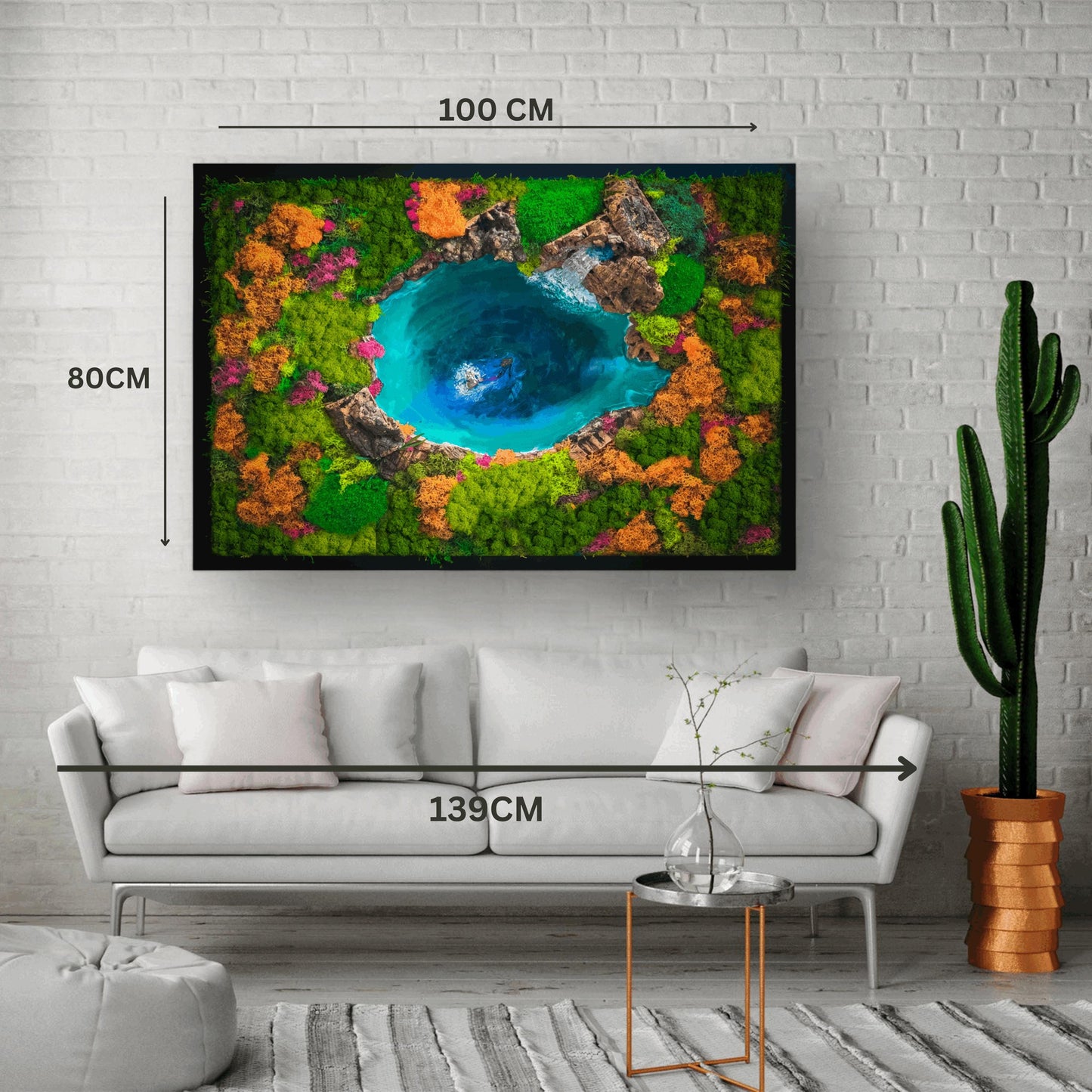 Eco-Friendly Moss & Resin Wall Art – Sustainable Blue Lagoon Landscape with Natural Bark – Handmade Nature-Inspired Decor mossartbyrishstudio