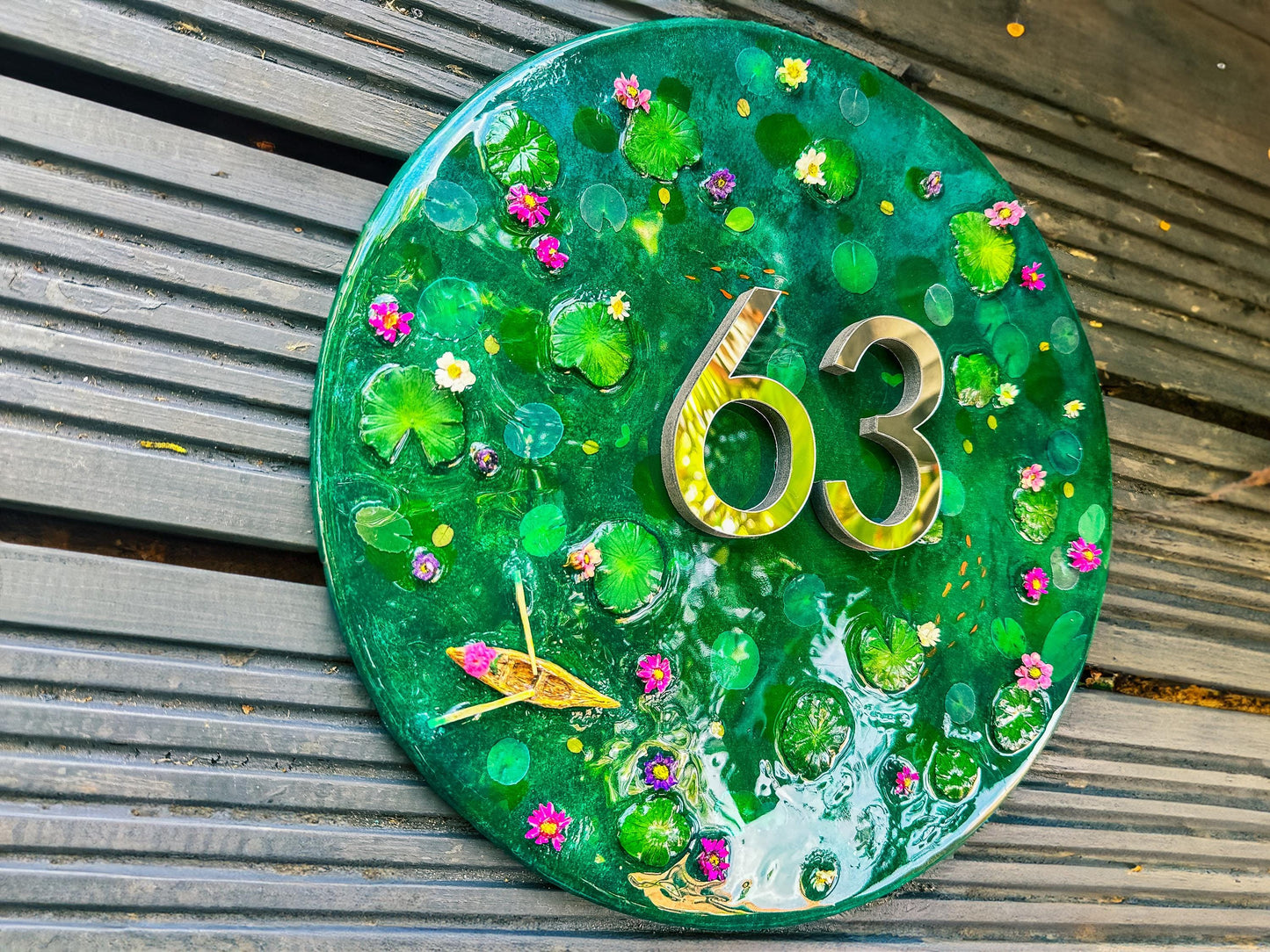 House Wall Plaques UK | House Number Sign Gloss Finishes | Koi Pond Acrylic Sign mossartbyrishstudio