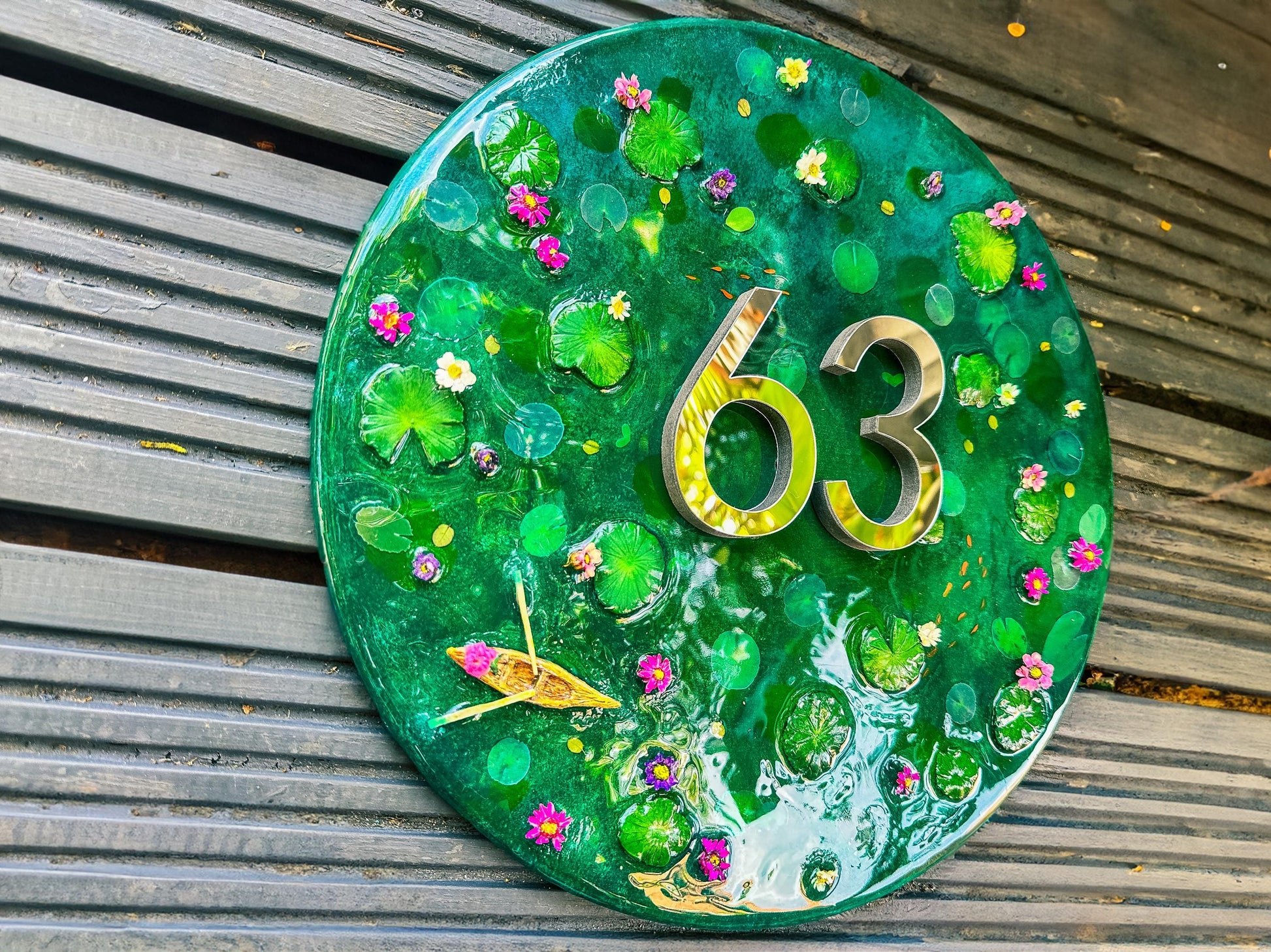 House Wall Plaques UK | House Number Sign Gloss Finishes | Koi Pond Acrylic Sign mossartbyrishstudio