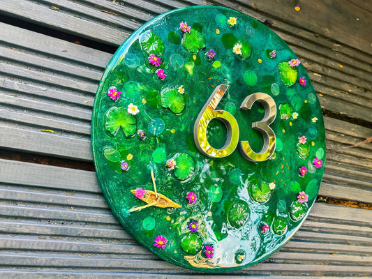 House Wall Plaques UK | House Number Sign Gloss Finishes | Koi Pond Acrylic Sign mossartbyrishstudio