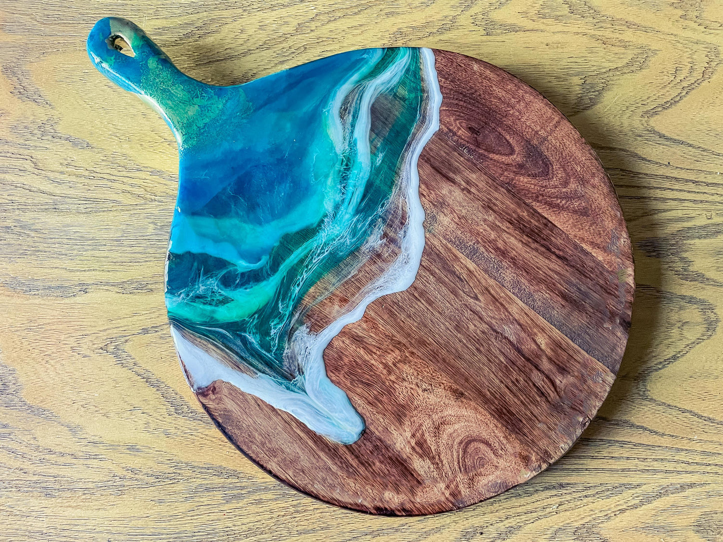 Resin Ocean Wave Charcuterie Board: Personalized Oak Wood Cutting Board mossartbyrishstudio