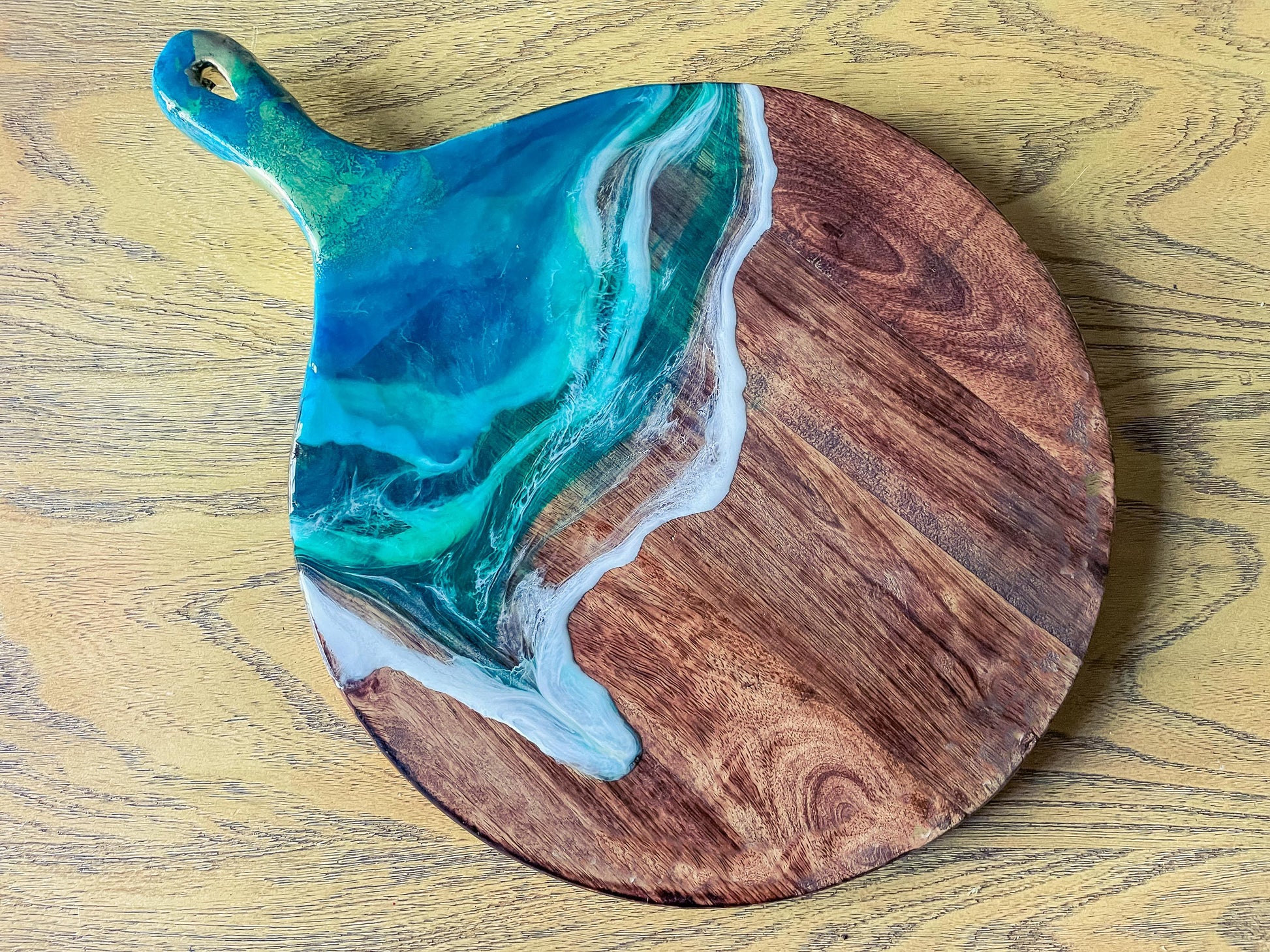 Resin Ocean Wave Charcuterie Board: Personalized Oak Wood Cutting Board mossartbyrishstudio