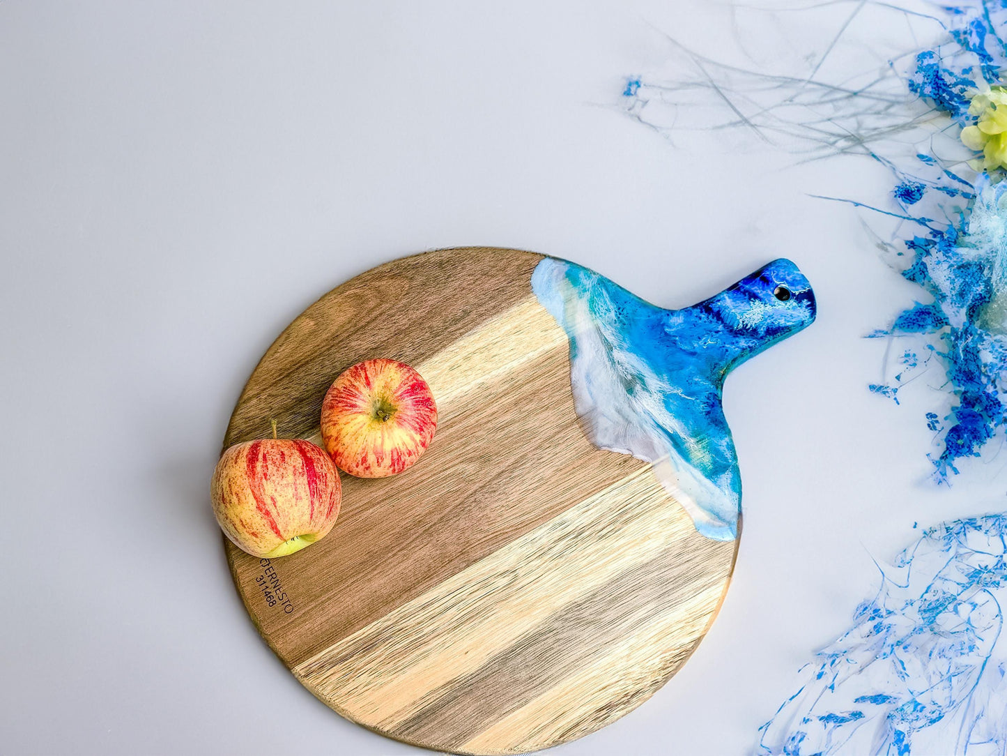 Resin Ocean Wave Charcuterie Board: Personalized Oak Wood Cutting Board mossartbyrishstudio