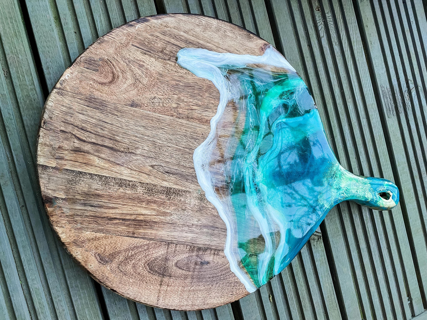 Resin Ocean Wave Charcuterie Board: Personalized Oak Wood Cutting Board mossartbyrishstudio
