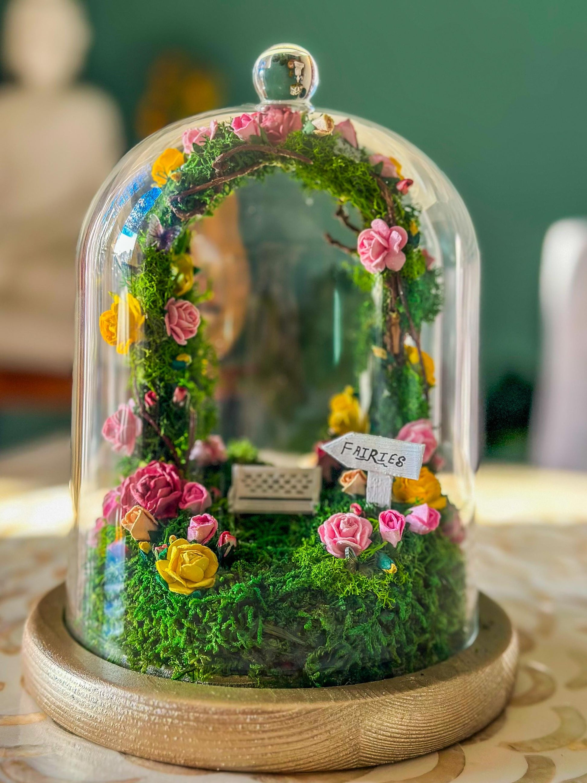 Fairy Garden Enclosed Terrarium Dome Kit | DIY Mini Fairy Garden | Moss Art with Floral Arch mossartbyrishstudio