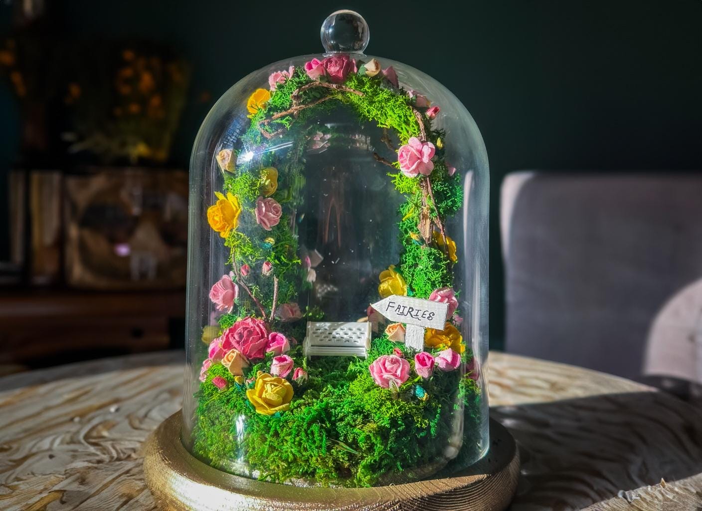 Fairy Garden Enclosed Terrarium Dome Kit | DIY Mini Fairy Garden | Moss Art with Floral Arch mossartbyrishstudio