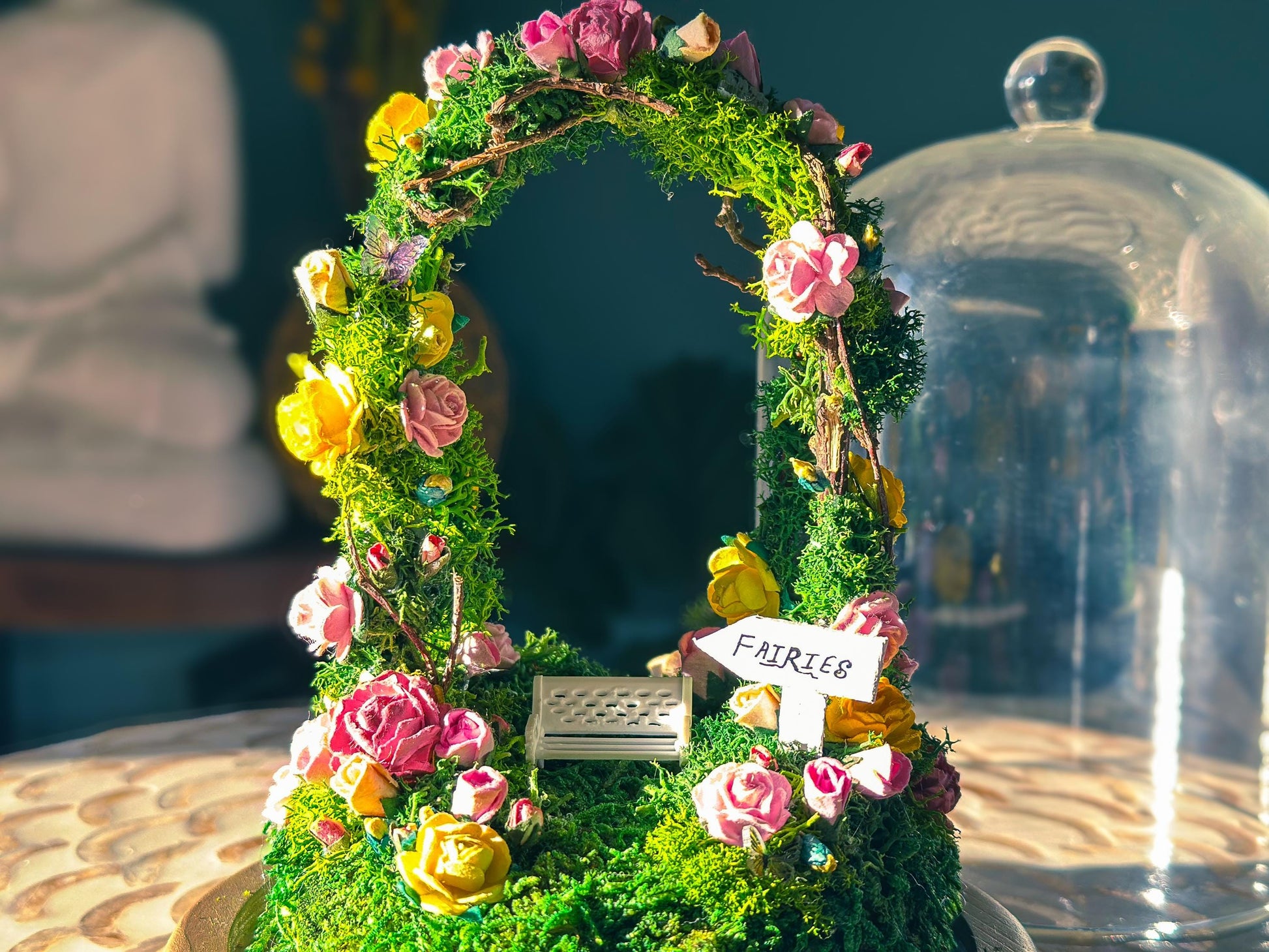 Fairy Garden Enclosed Terrarium Dome Kit | DIY Mini Fairy Garden | Moss Art with Floral Arch mossartbyrishstudio