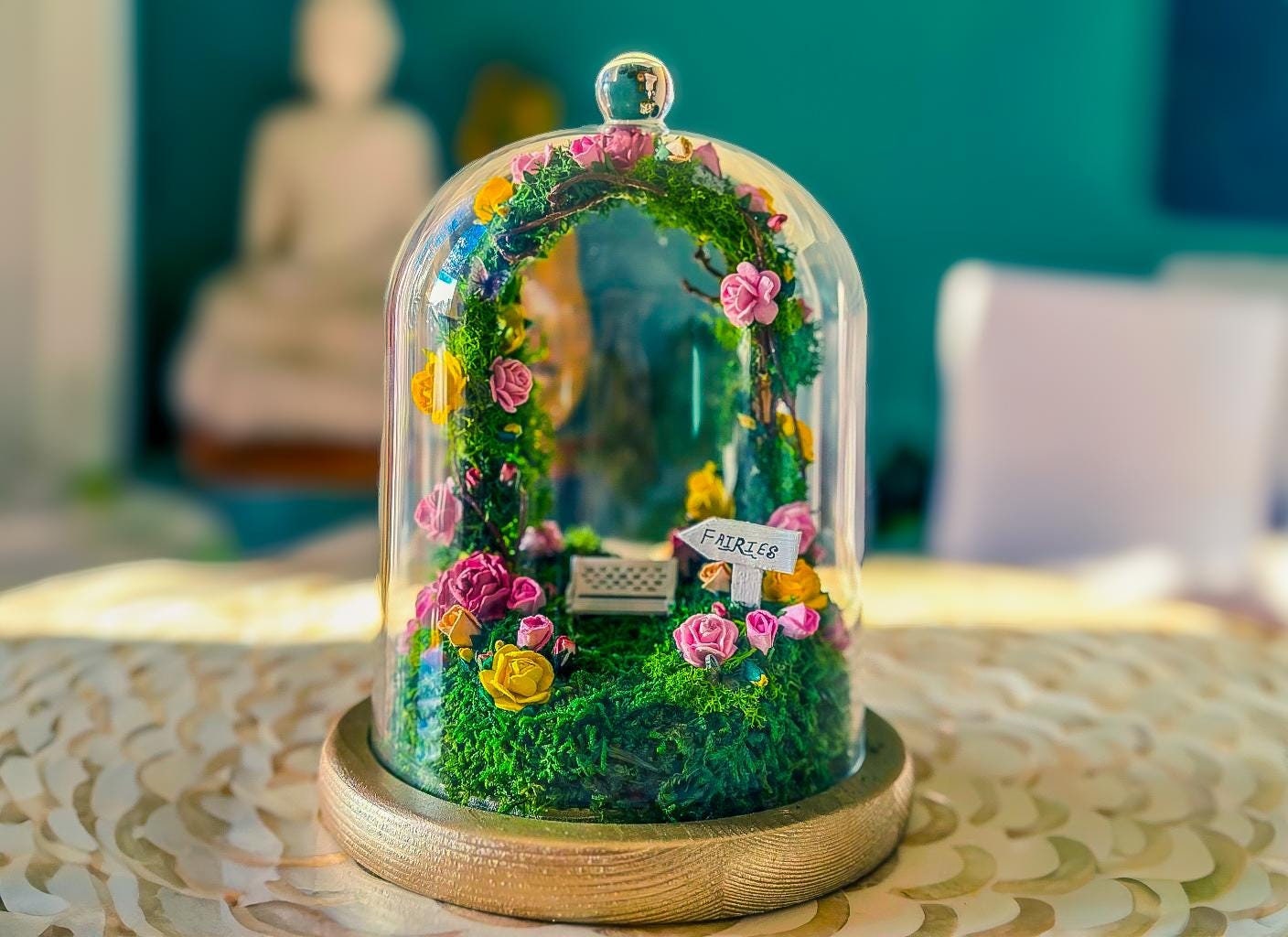 Fairy Garden Enclosed Terrarium Dome Kit | DIY Mini Fairy Garden | Moss Art with Floral Arch mossartbyrishstudio