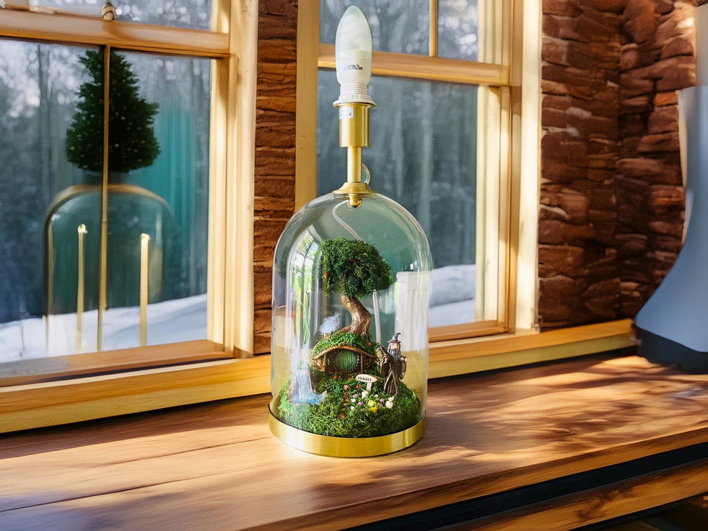 Handcrafted Hobbit Terrarium Table Lamp – Eco-Friendly Biophilic Lighting with Real Moss and Sustainable Design RishStudio