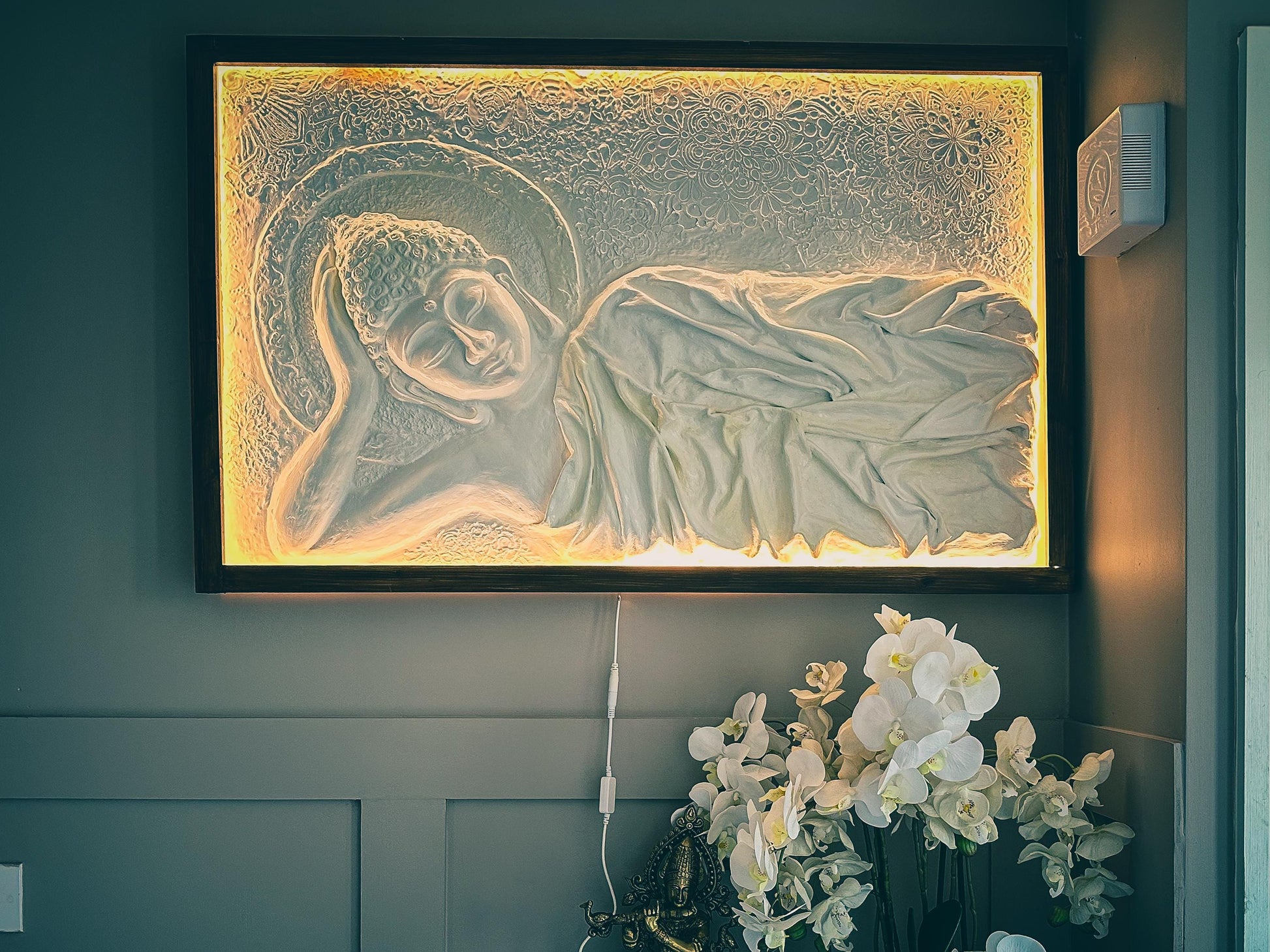 LED Large Buddha Wall Art: Handcrafted Resin Spiritual Wall Decor, Buddha Painting with Frame, 100 x 70CM mossartbyrishstudio