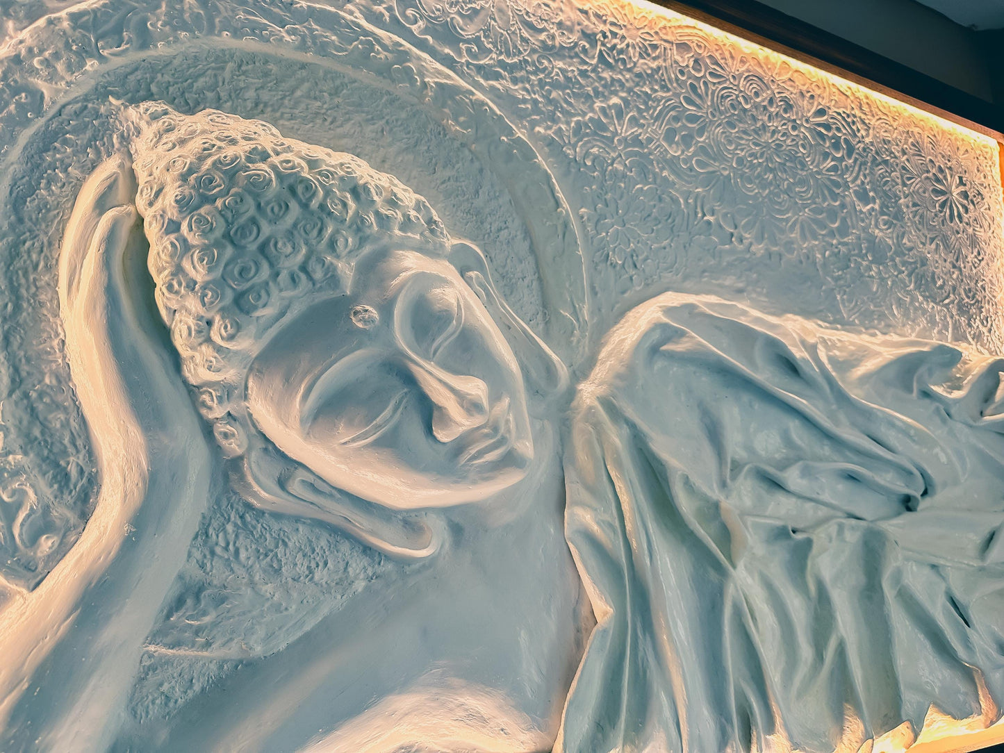LED Large Buddha Wall Art: Handcrafted Resin Spiritual Wall Decor, Buddha Painting with Frame, 100 x 70CM mossartbyrishstudio