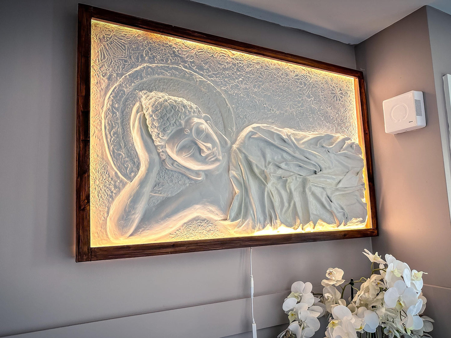 LED Large Buddha Wall Art: Handcrafted Resin Spiritual Wall Decor, Buddha Painting with Frame, 100 x 70CM mossartbyrishstudio