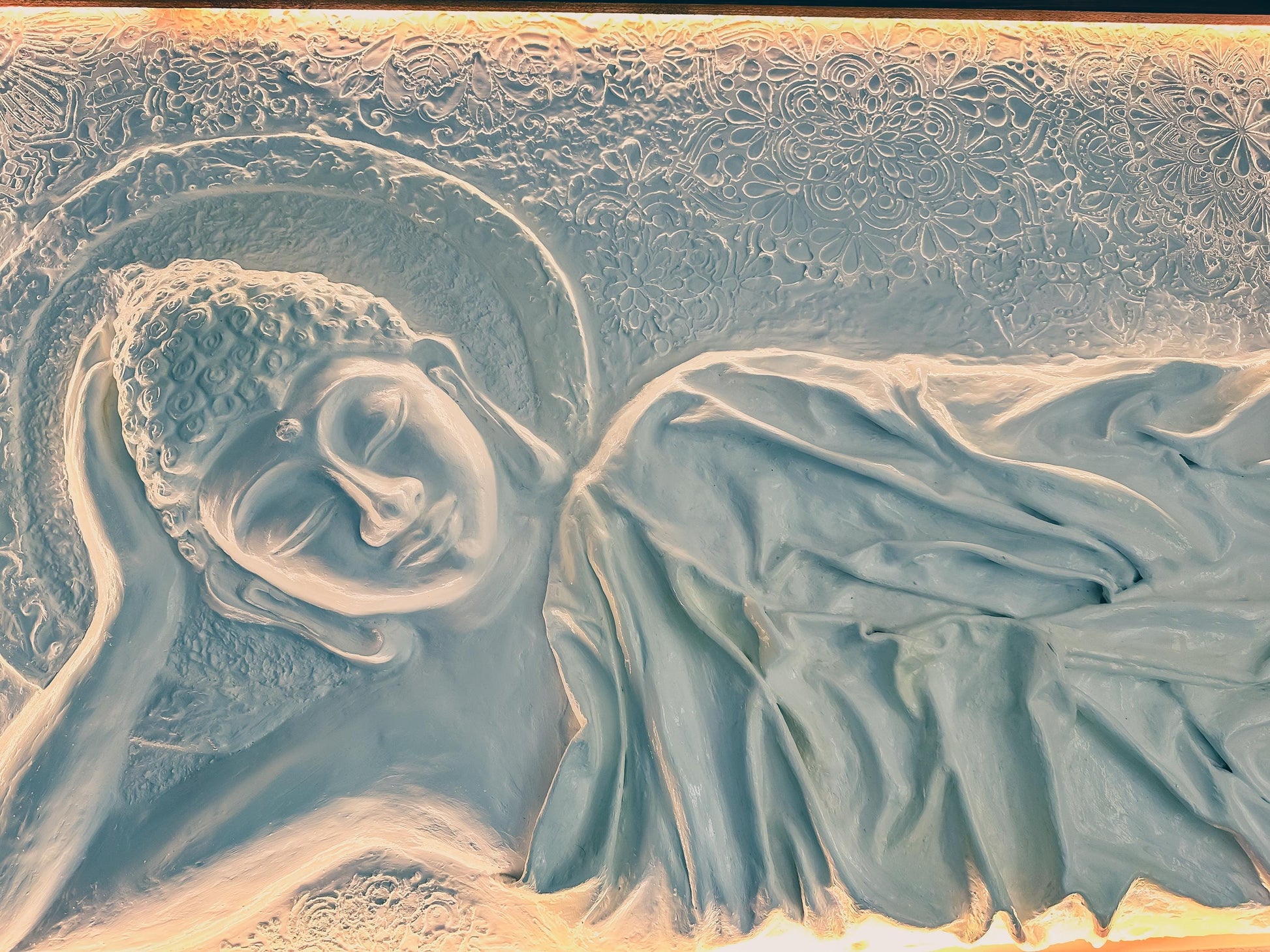LED Large Buddha Wall Art: Handcrafted Resin Spiritual Wall Decor, Buddha Painting with Frame, 100 x 70CM mossartbyrishstudio