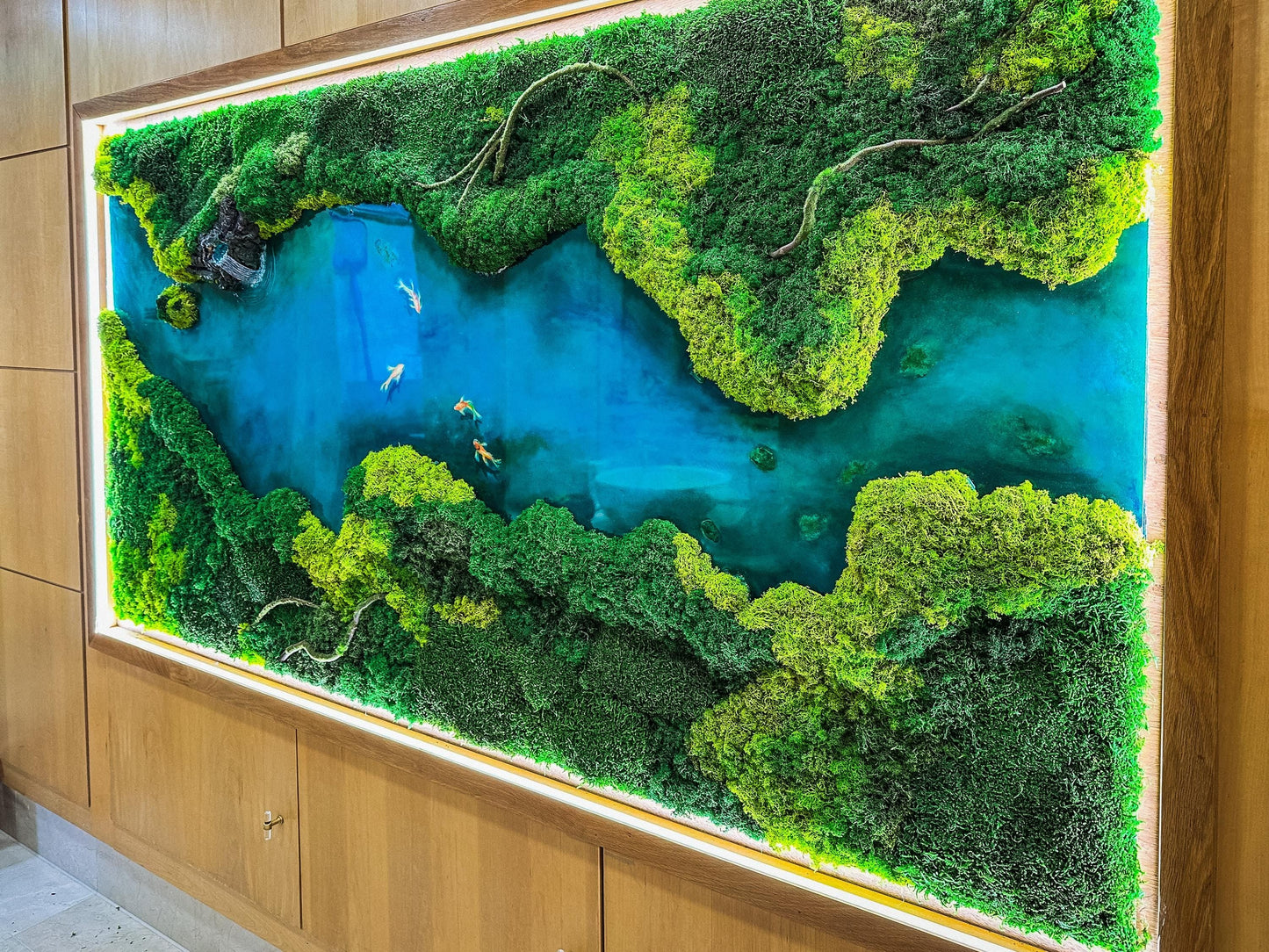LED Moss Wall Art: Resin River, Preserved Moss Art With Nature Moss, Resin Art Wall Decor, Ocean Wall Art, Koi Pond, mossartbyrishstudio