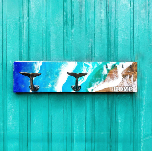 Handmade Ocean Resin Wall Hook Organizer – Coastal Whale Tail Decor mossartbyrishstudio