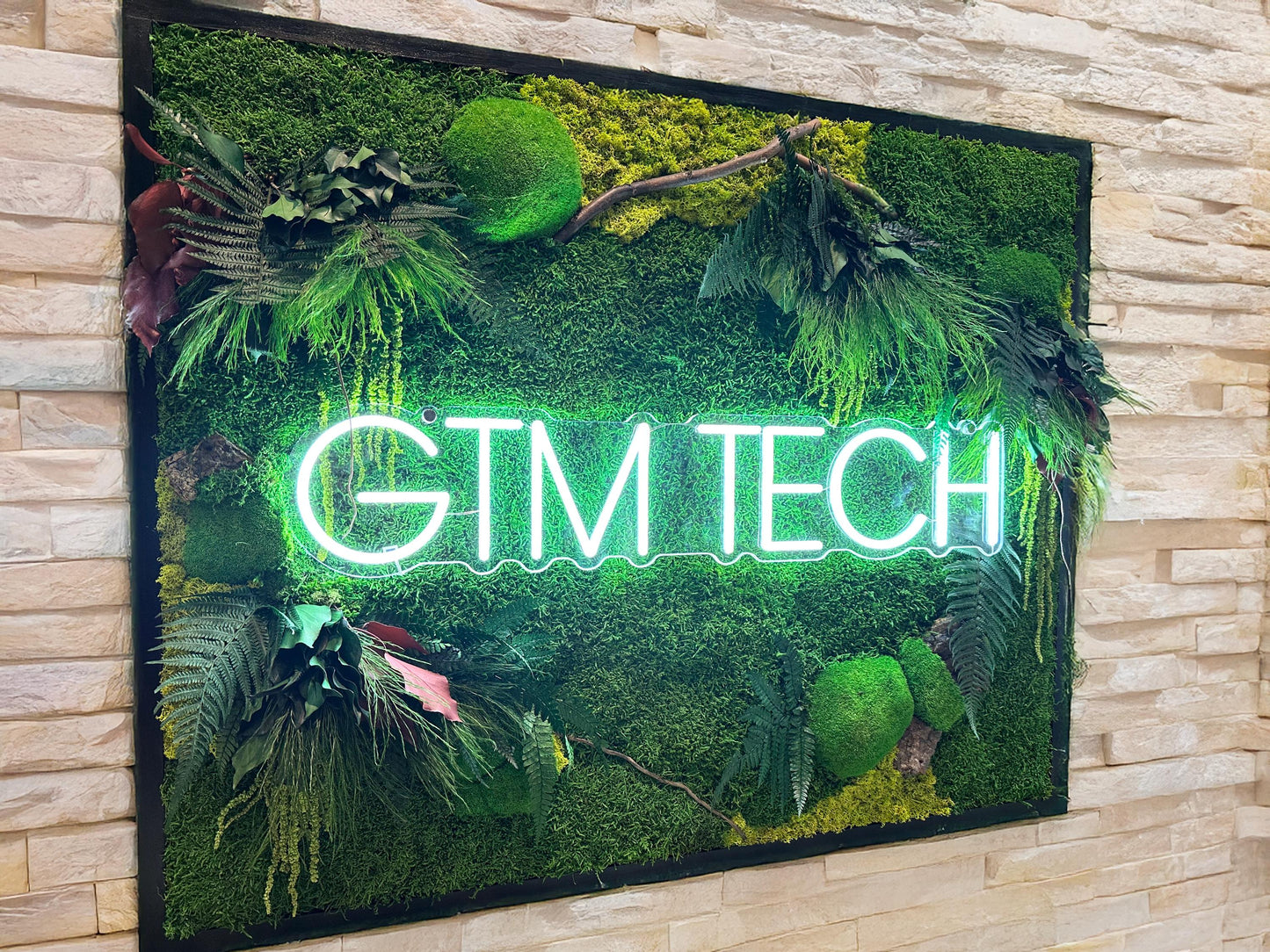 Moss wall art with Neon Lights | Living Moss Wall with Neon Sign mossartbyrishstudio