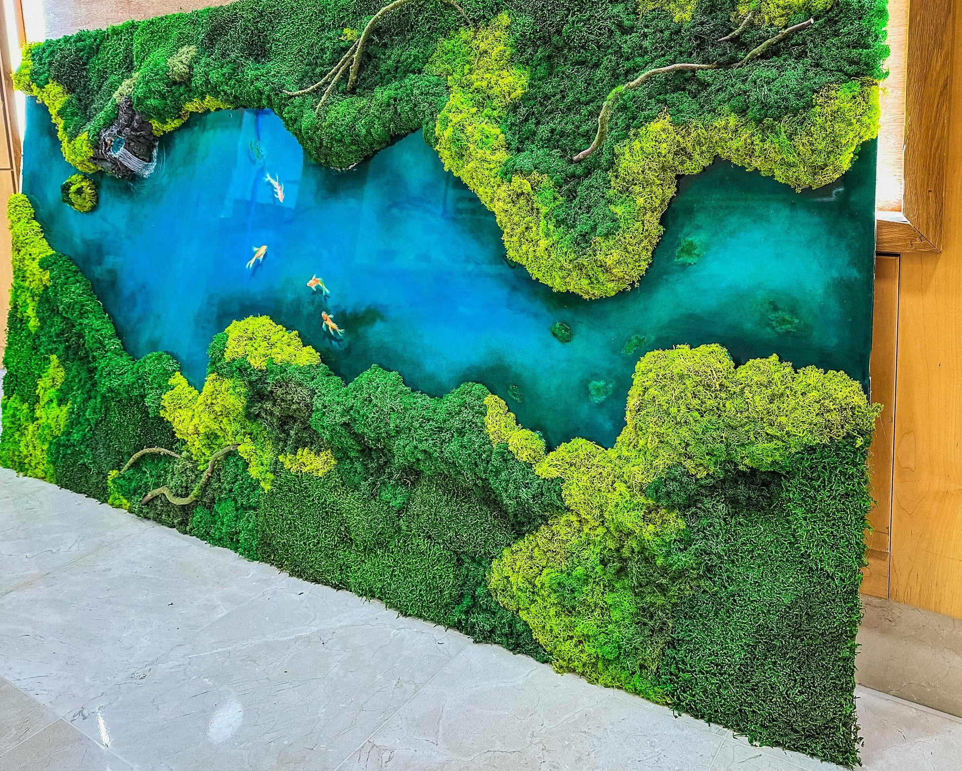 LED Moss Wall Art: Resin River, Preserved Moss Art With Nature Moss, Resin Art Wall Decor, Ocean Wall Art, Koi Pond, mossartbyrishstudio