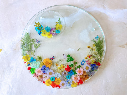 Pressed Flower Glass Placemats & Coasters Set: Botanical Cottage Decor mossartbyrishstudio