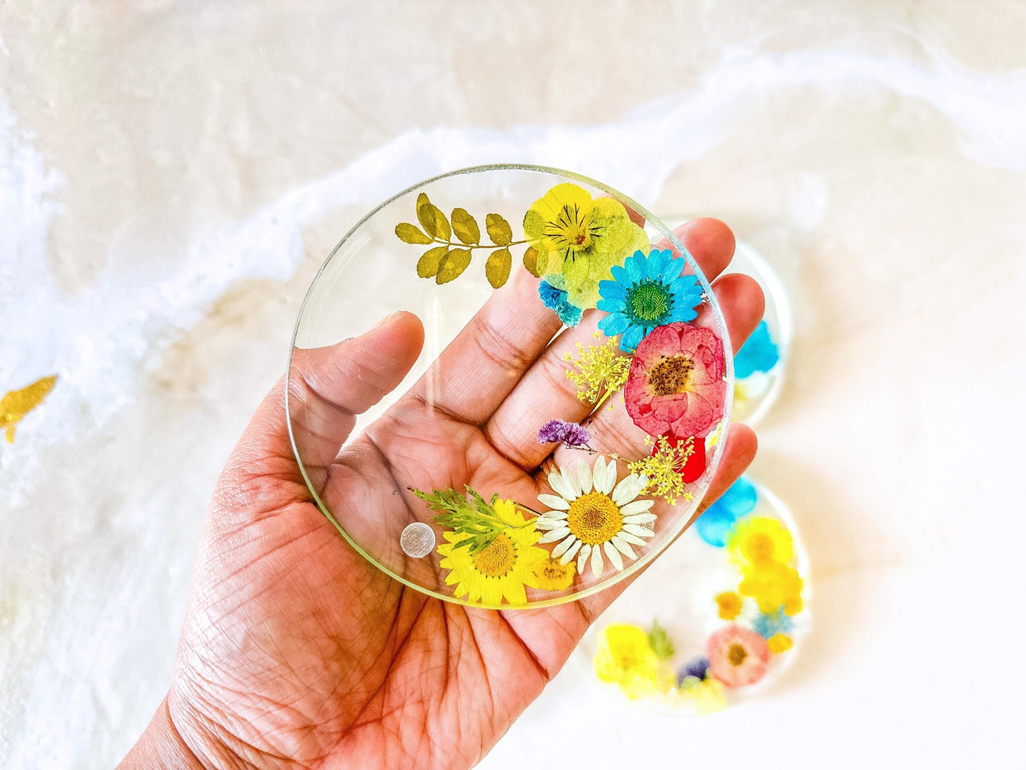 Pressed Flower Glass Placemats & Coasters Set: Botanical Cottage Decor mossartbyrishstudio
