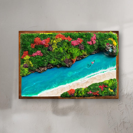 Custom Made Moss and Wood Wall Art | Rainbow Moss Wall Art mossartbyrishstudio