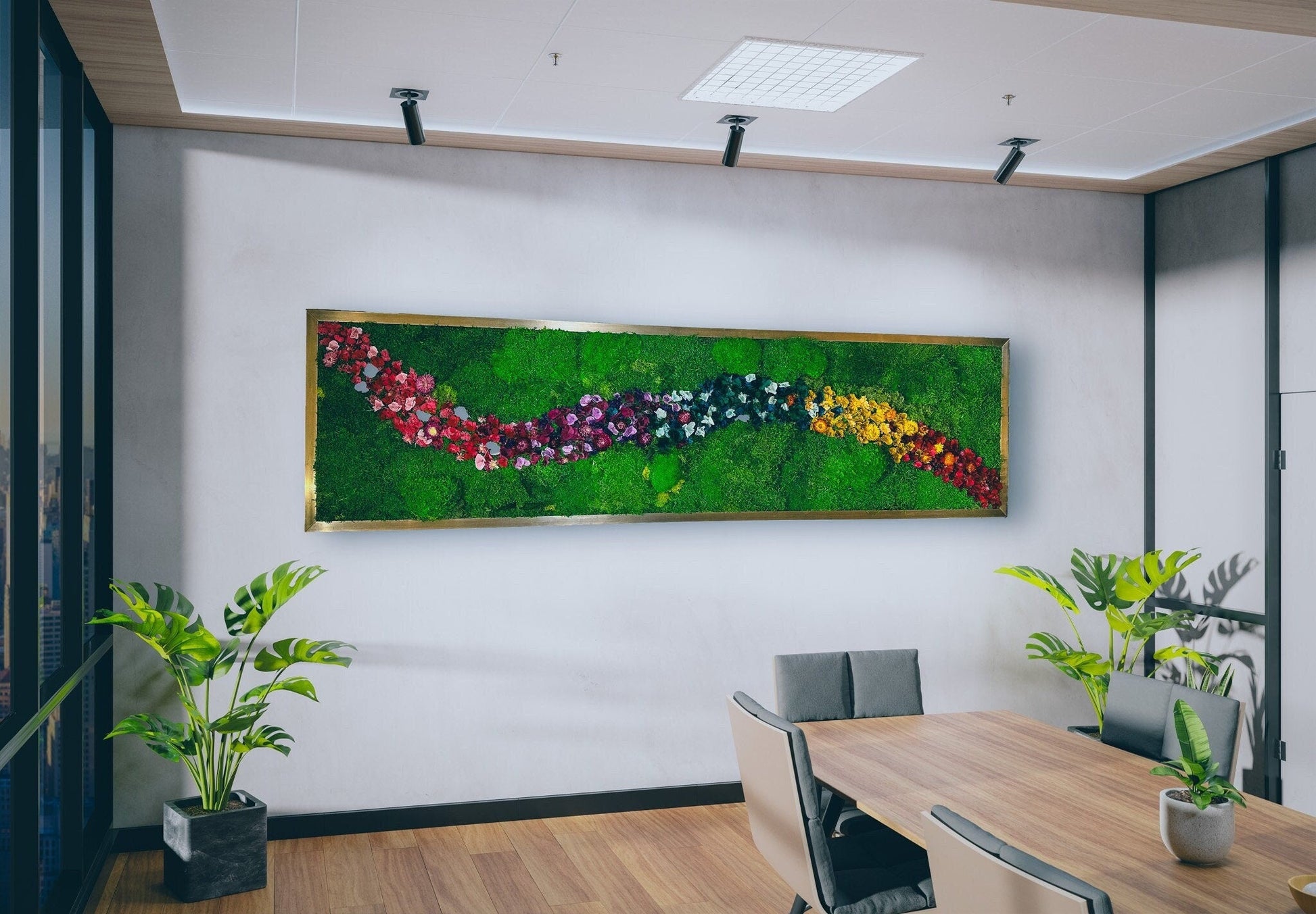 Rainbow Moss wall art with bun moss, colourful lichen and dried flowers mossartbyrishstudio