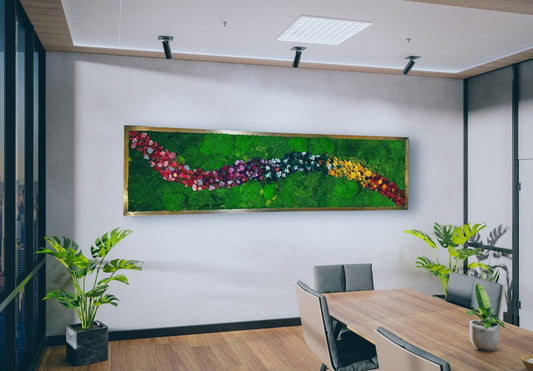 Rainbow Moss wall art with bun moss, colourful lichen and dried flowers mossartbyrishstudio