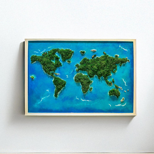 Moss World Map Wall Art | 3D Botanical Earth Map | Preserved Moss Wall Decor | Eco-Friendly Living Wall Art | Nature-Inspired Home Decor mossartbyrishstudio