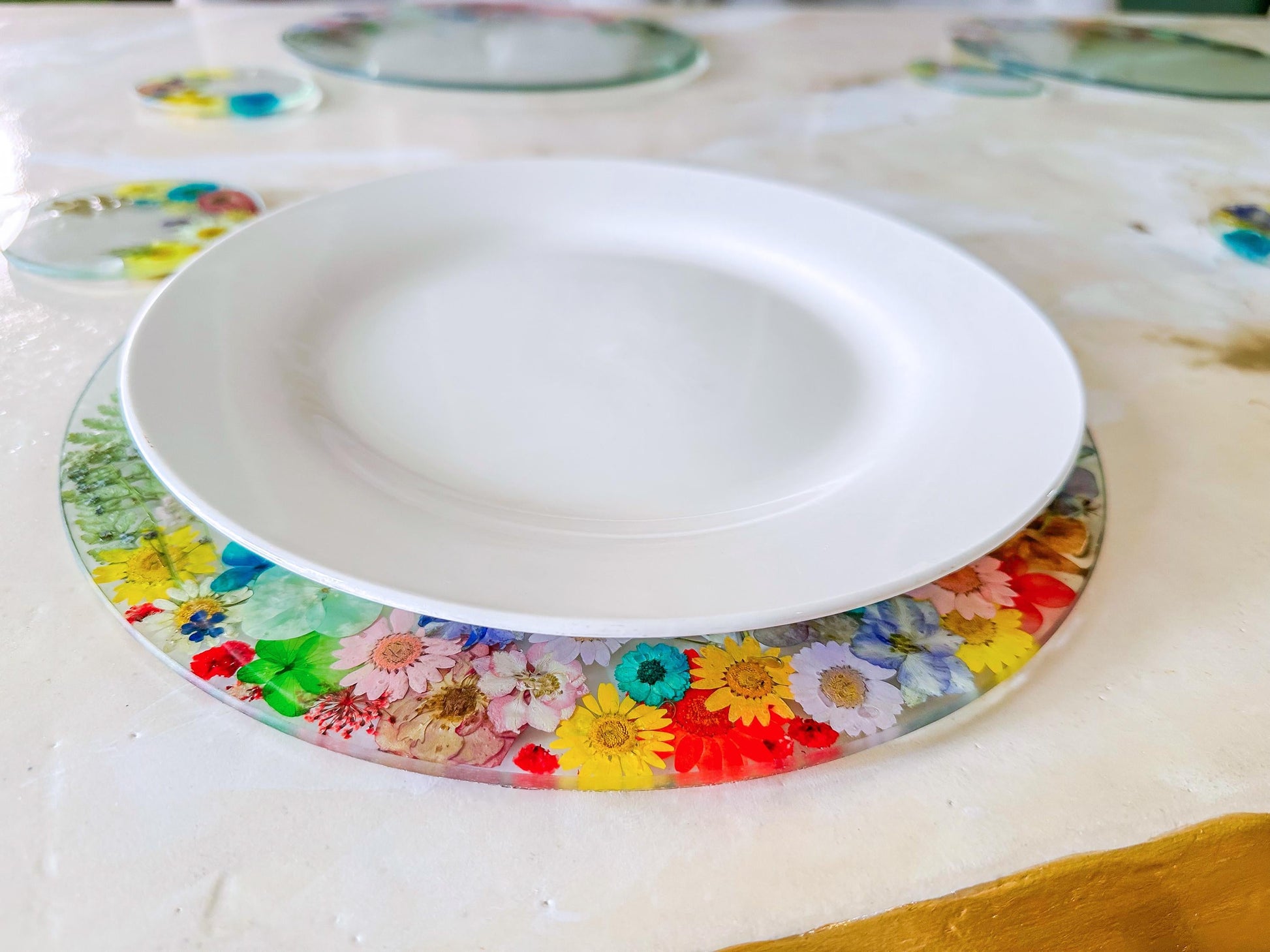 Pressed Flower Glass Placemats & Coasters Set: Botanical Cottage Decor mossartbyrishstudio