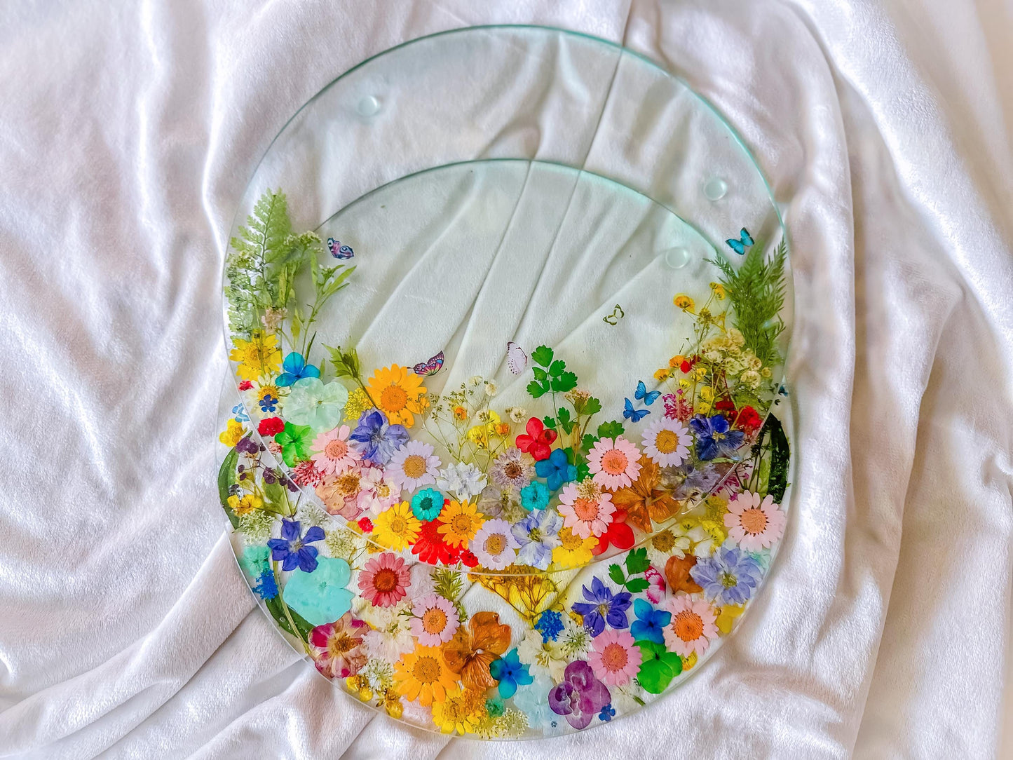 Pressed Flower Glass Placemats & Coasters Set: Botanical Cottage Decor mossartbyrishstudio