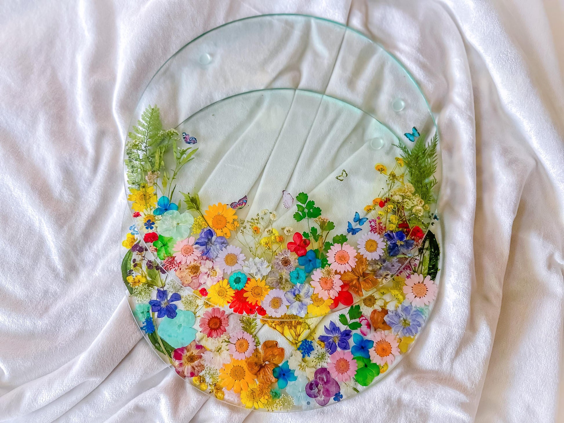 Pressed Flower Glass Placemats & Coasters Set: Botanical Cottage Decor mossartbyrishstudio