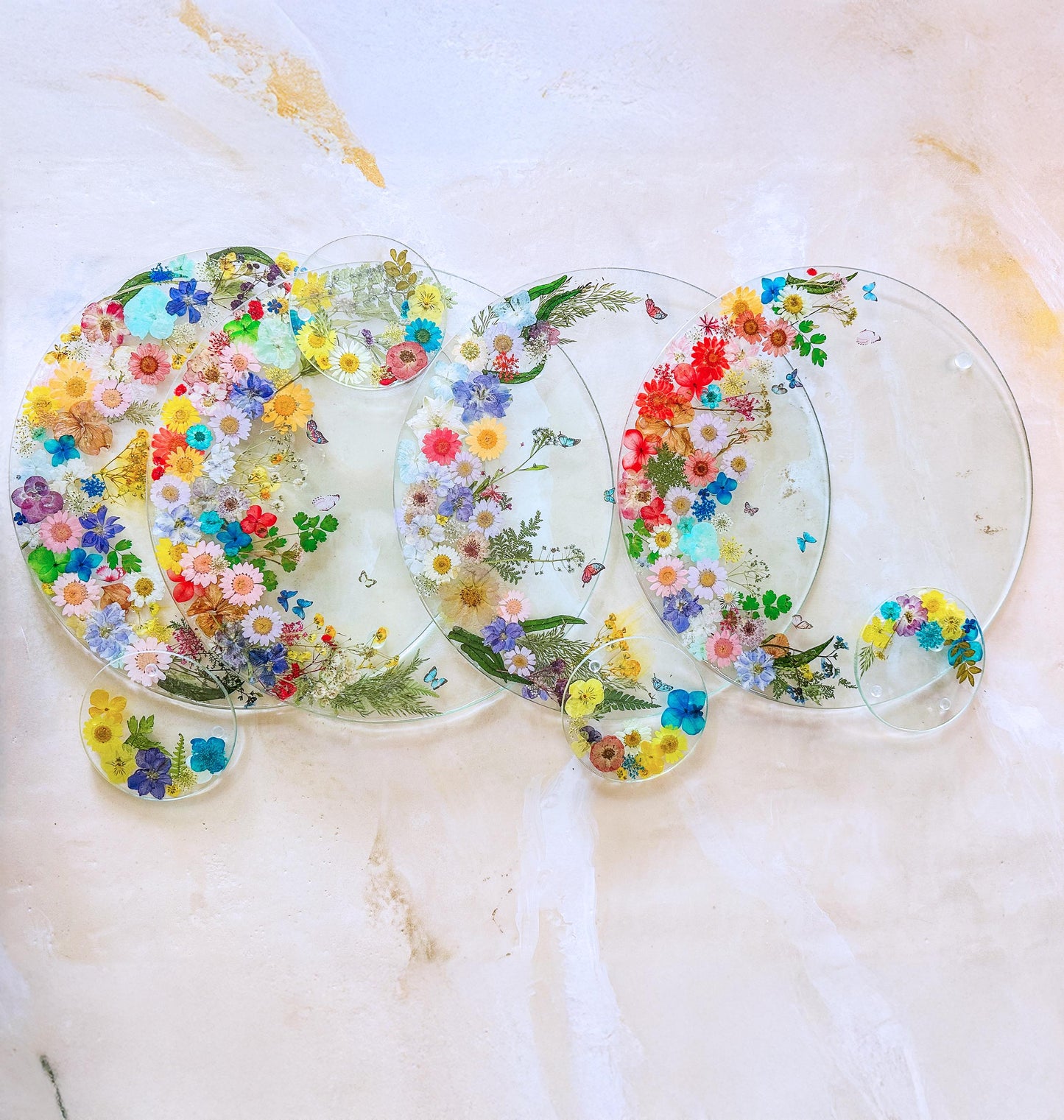 Pressed Flower Glass Placemats & Coasters Set: Botanical Cottage Decor mossartbyrishstudio