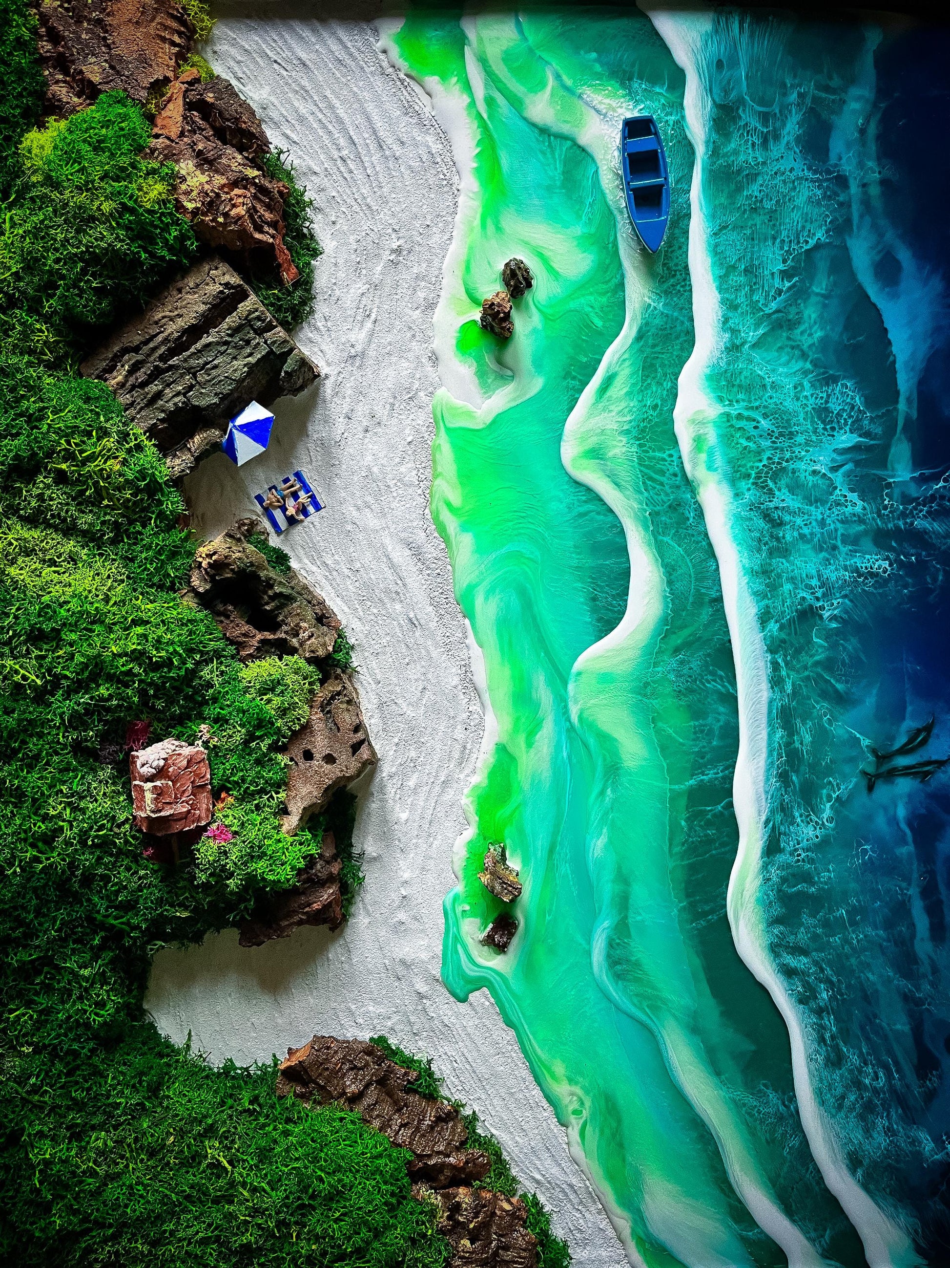 Ocean Resin Art: Handmade 3D Beach Scene Wall Decor – Unique Coastal Artwork mossartbyrishstudio