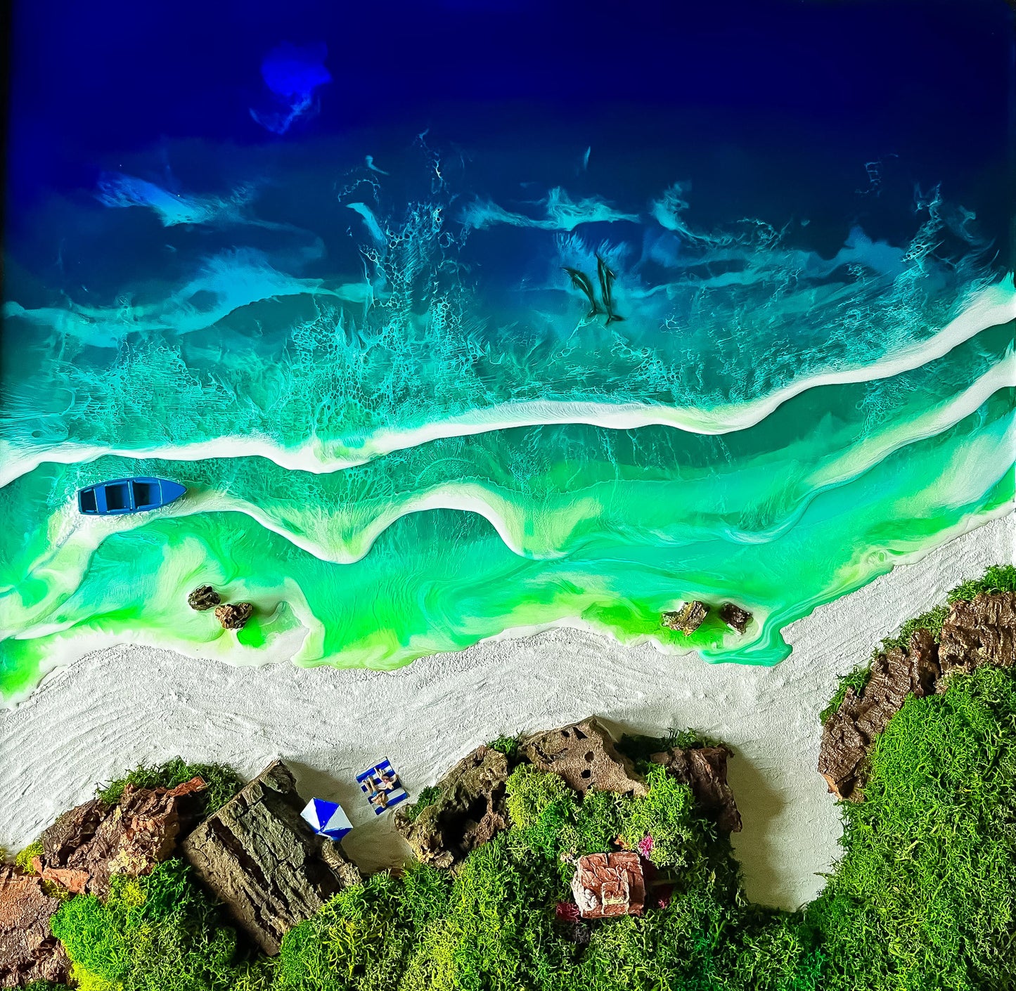 Ocean Resin Art: Handmade 3D Beach Scene Wall Decor – Unique Coastal Artwork mossartbyrishstudio