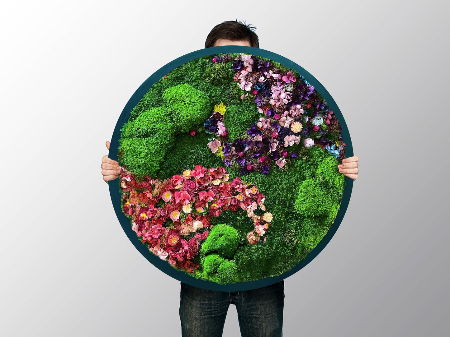 Round Moss Wall Art with Preserved Flowers – Handmade Botanical Wall Decor for Home & Office mossartbyrishstudio