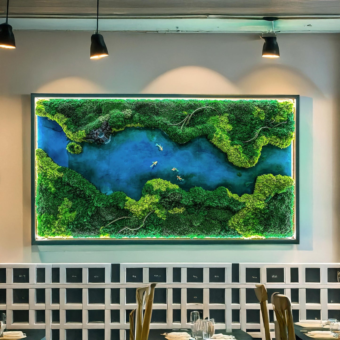LED Moss Wall Art: Resin River, Preserved Moss Art With Nature Moss, Resin Art Wall Decor, Ocean Wall Art, Koi Pond, mossartbyrishstudio