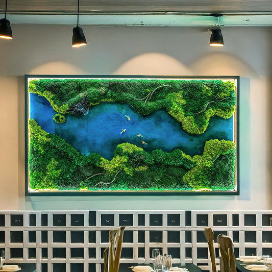 LED Moss Wall Art: Resin River, Preserved Moss Art With Nature Moss, Resin Art Wall Decor, Ocean Wall Art, Koi Pond, mossartbyrishstudio