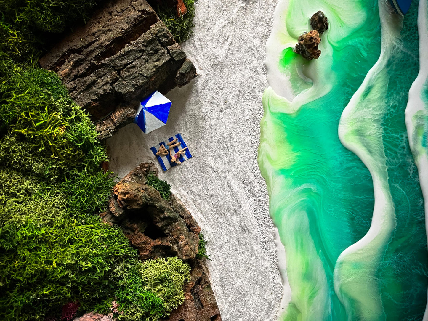 Ocean Resin Art: Handmade 3D Beach Scene Wall Decor – Unique Coastal Artwork mossartbyrishstudio