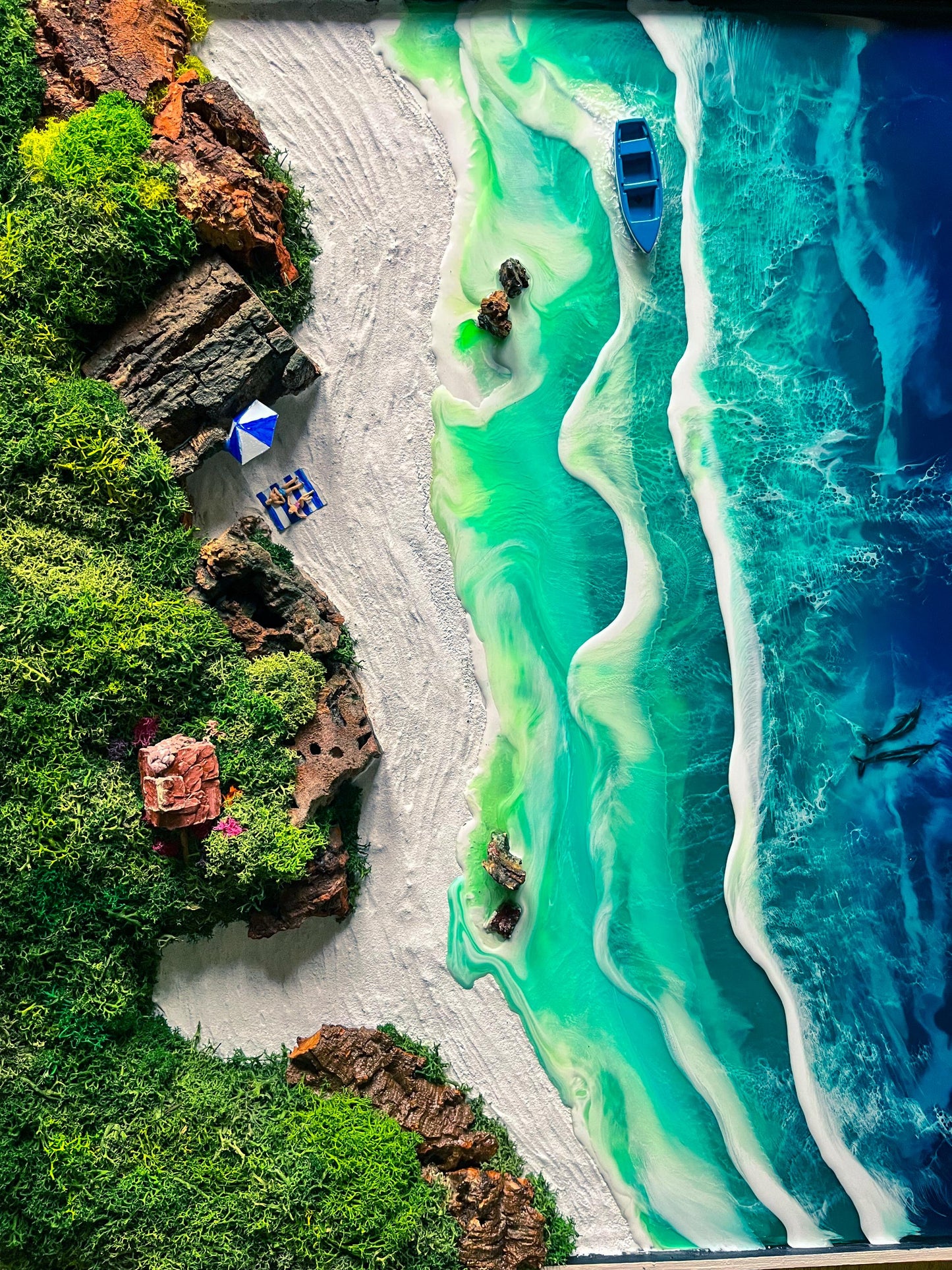 Ocean Resin Art: Handmade 3D Beach Scene Wall Decor – Unique Coastal Artwork mossartbyrishstudio