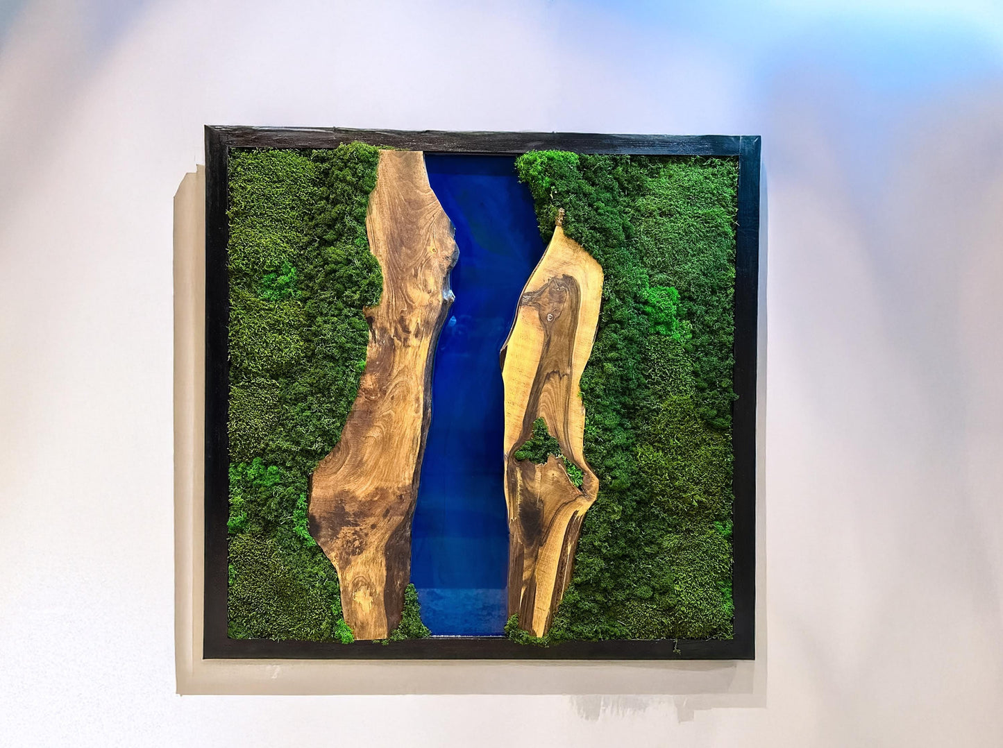 Moss and Wood Wall Art - Handmade Live Edge Olive Wood & Preserved Moss Wall River Design mossartbyrishstudio