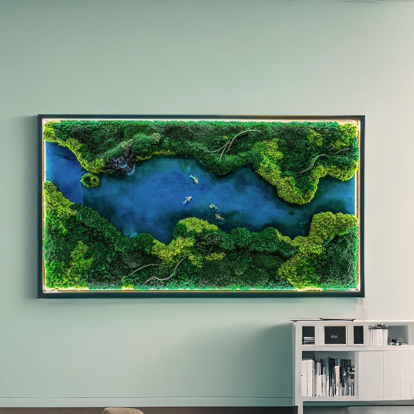 LED Moss Wall Art: Resin River, Preserved Moss Art With Nature Moss, Resin Art Wall Decor, Ocean Wall Art, Koi Pond, mossartbyrishstudio