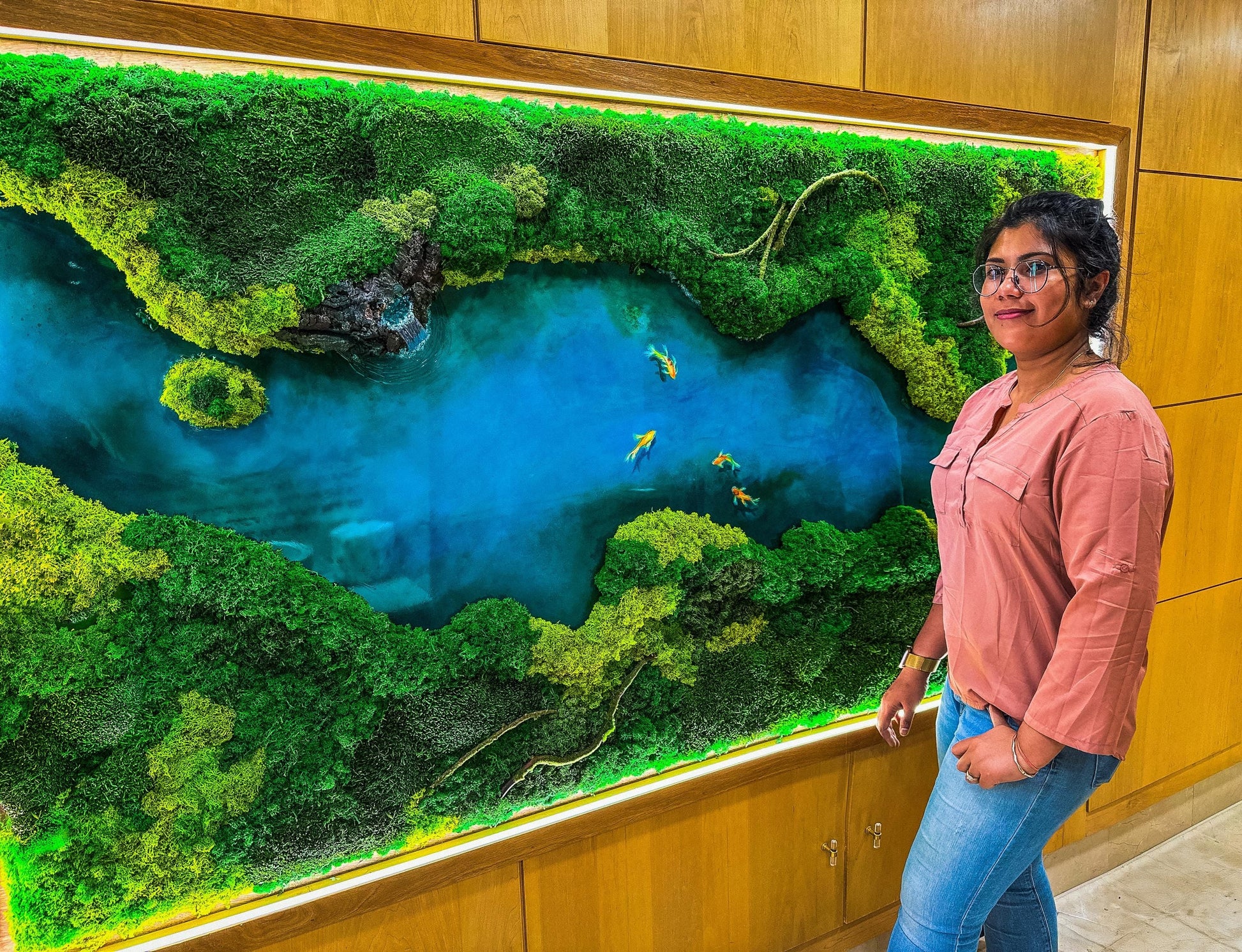 LED Moss Wall Art: Resin River, Preserved Moss Art With Nature Moss, Resin Art Wall Decor, Ocean Wall Art, Koi Pond, mossartbyrishstudio