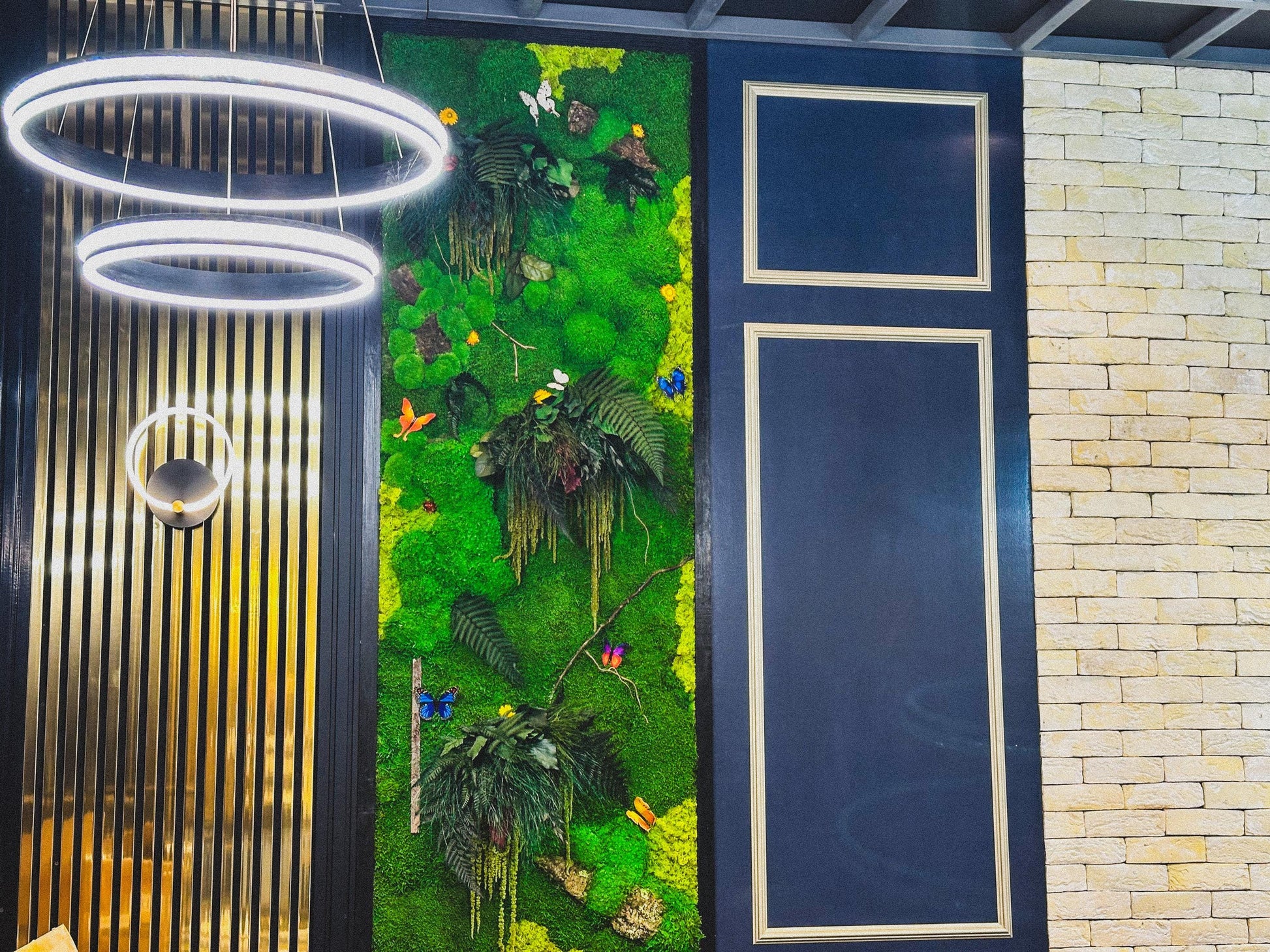 Custom Moss Wall Art – Lush Greenery with Butterfly Accents for Home Décor RishStudio