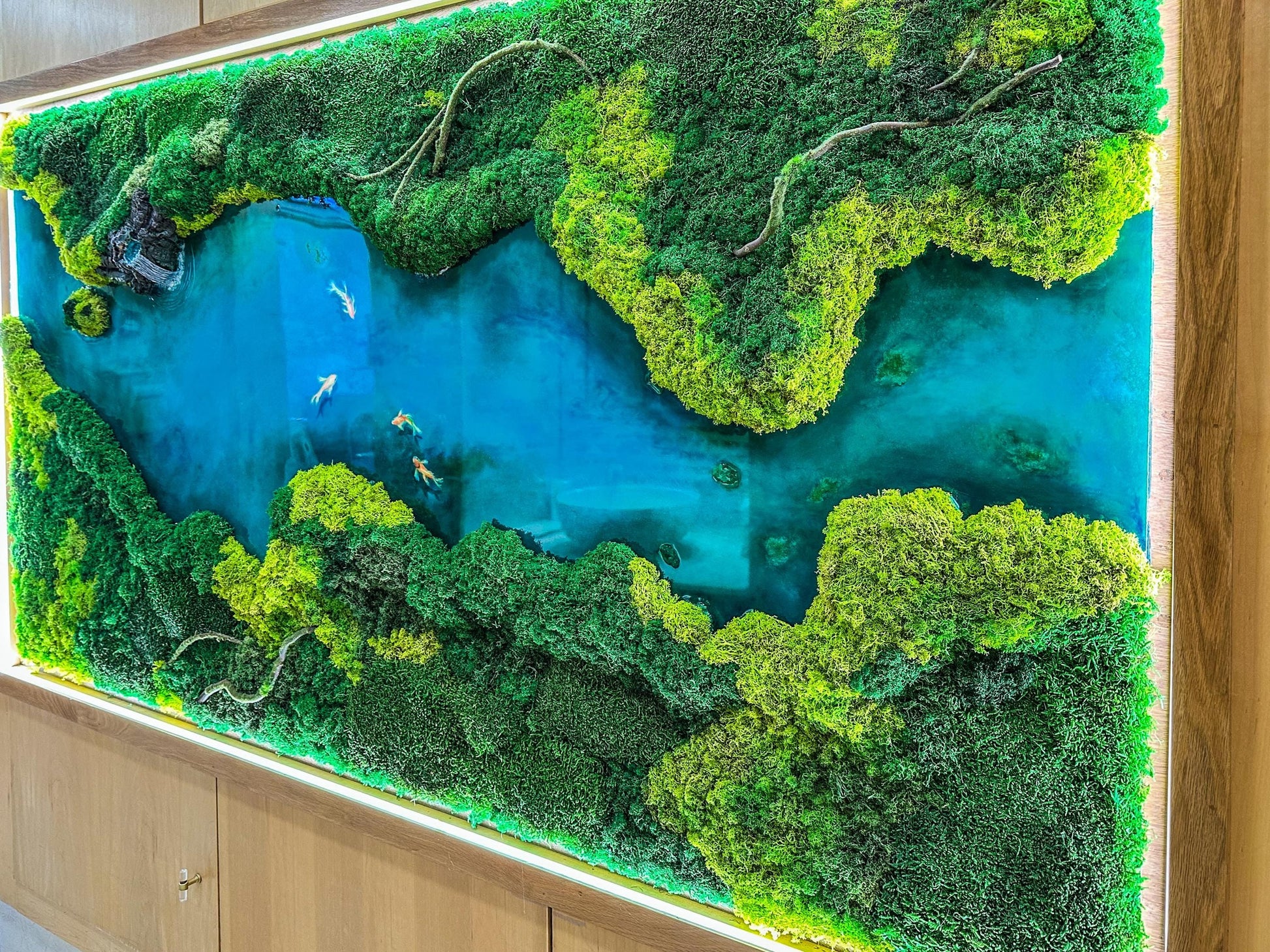 LED Moss Wall Art: Resin River, Preserved Moss Art With Nature Moss, Resin Art Wall Decor, Ocean Wall Art, Koi Pond, mossartbyrishstudio