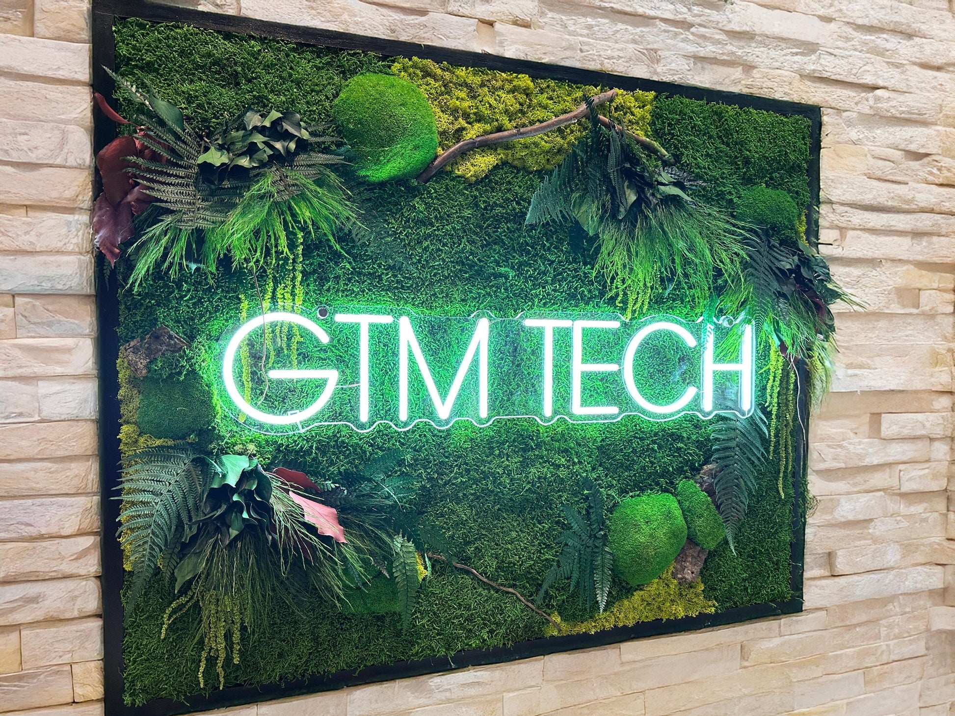 Moss wall art with Neon Lights | Living Moss Wall with Neon Sign mossartbyrishstudio