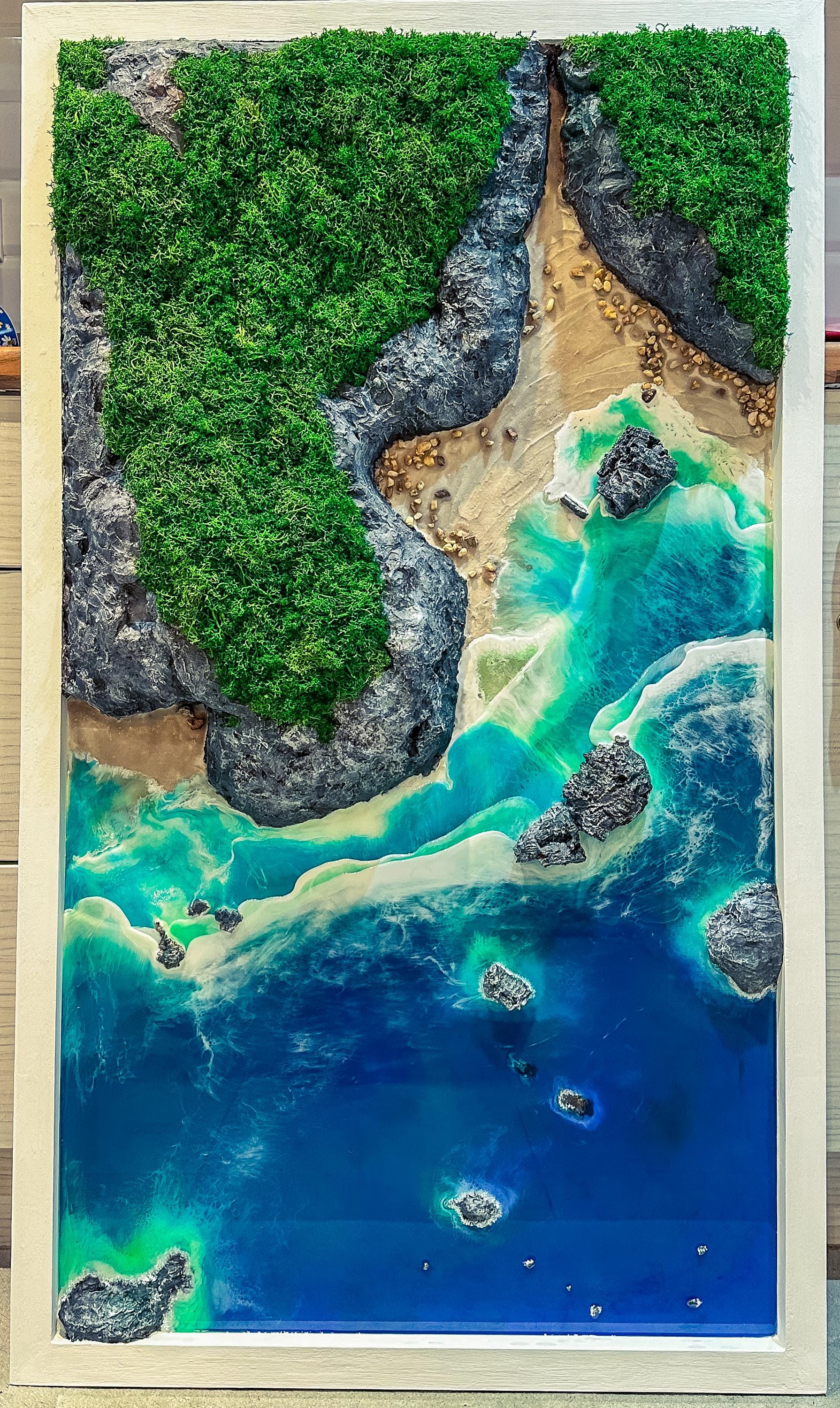 Handmade 3-Piece Ocean Resin Wall Art – Aerial View Coastal Escape Triptych | Kynance Cove mossartbyrishstudio